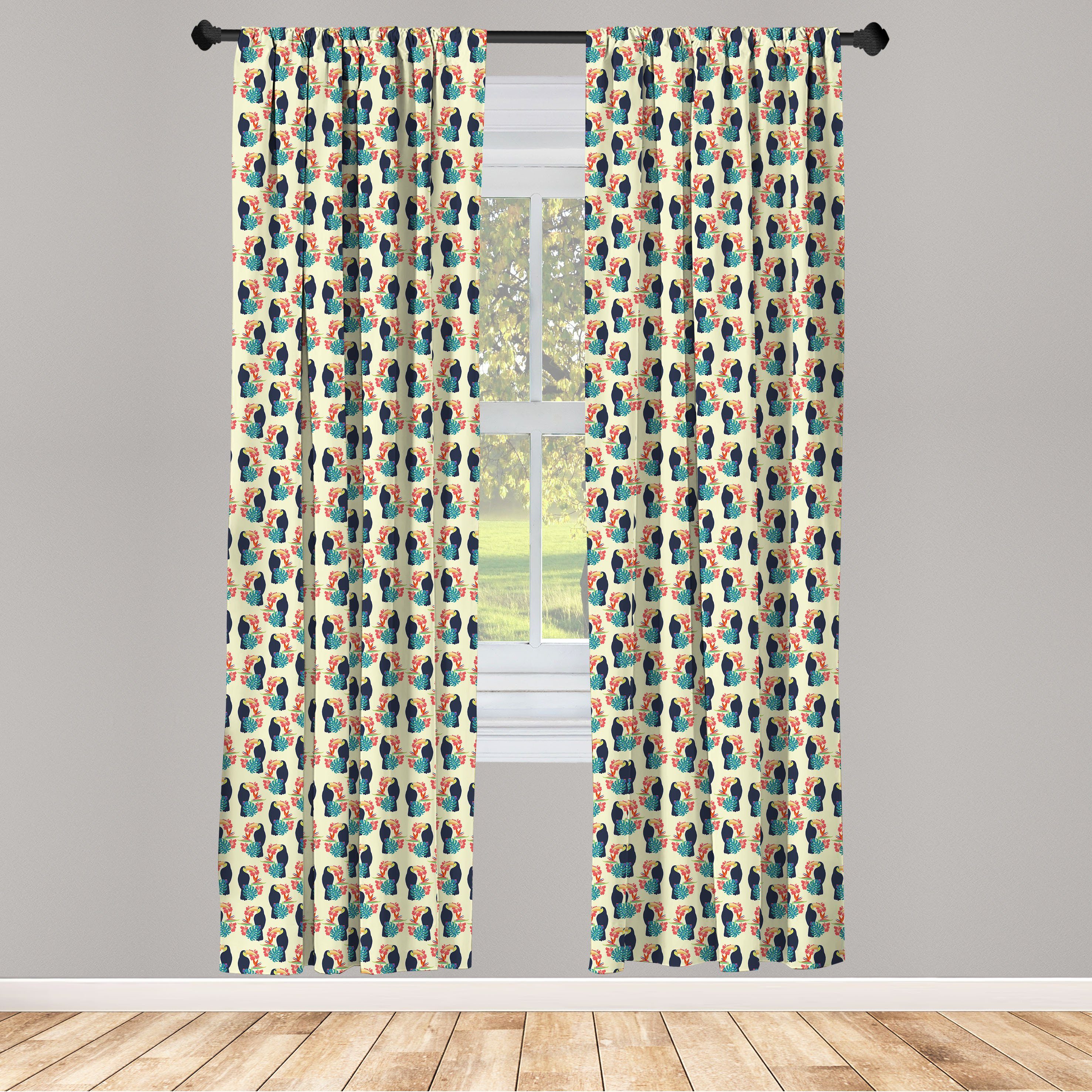 Gardine Vorhang für Wohnzimmer Schlafzimmer Dekor, Abakuhaus, Microfaser, Tropisch Toucan und exotische Botanik