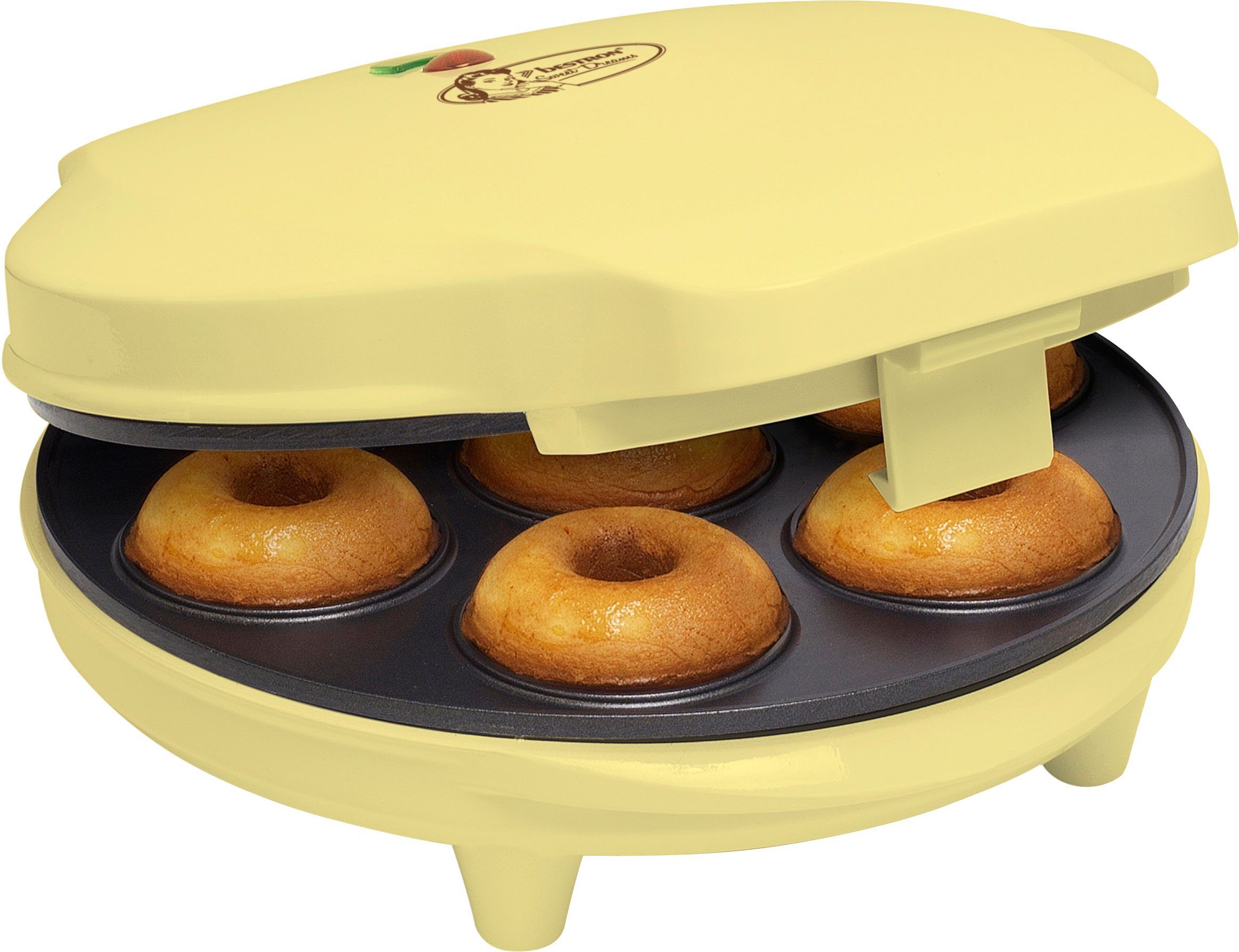 bestron Donut-Maker ADM218SD Sweet Dreams, 700 W, im Retro Design,  Antihaftbeschichtung, Gelb