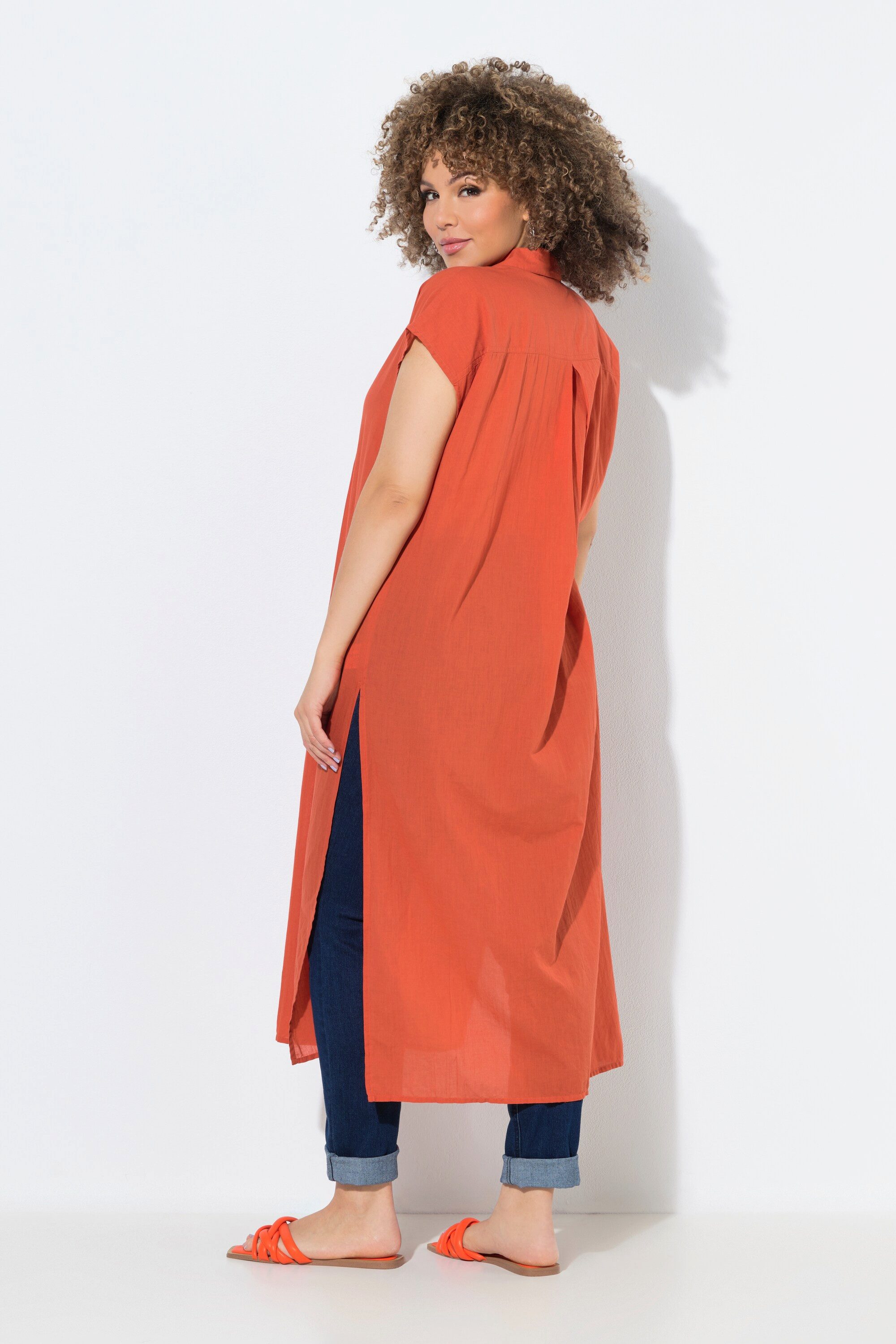 Ulla Popken Longbluse Longbluse Biesen A-Linie Hemdkragen Halbarm