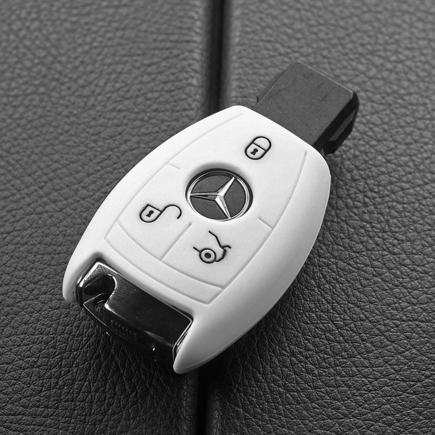 mt-key Schlüsseltasche Autoschlüssel Softcase Silikon Schutzhülle Weiß, für Mercedes Benz W212 S212 C207 A207 CLS CLA 117 W242 W246 W176 W221