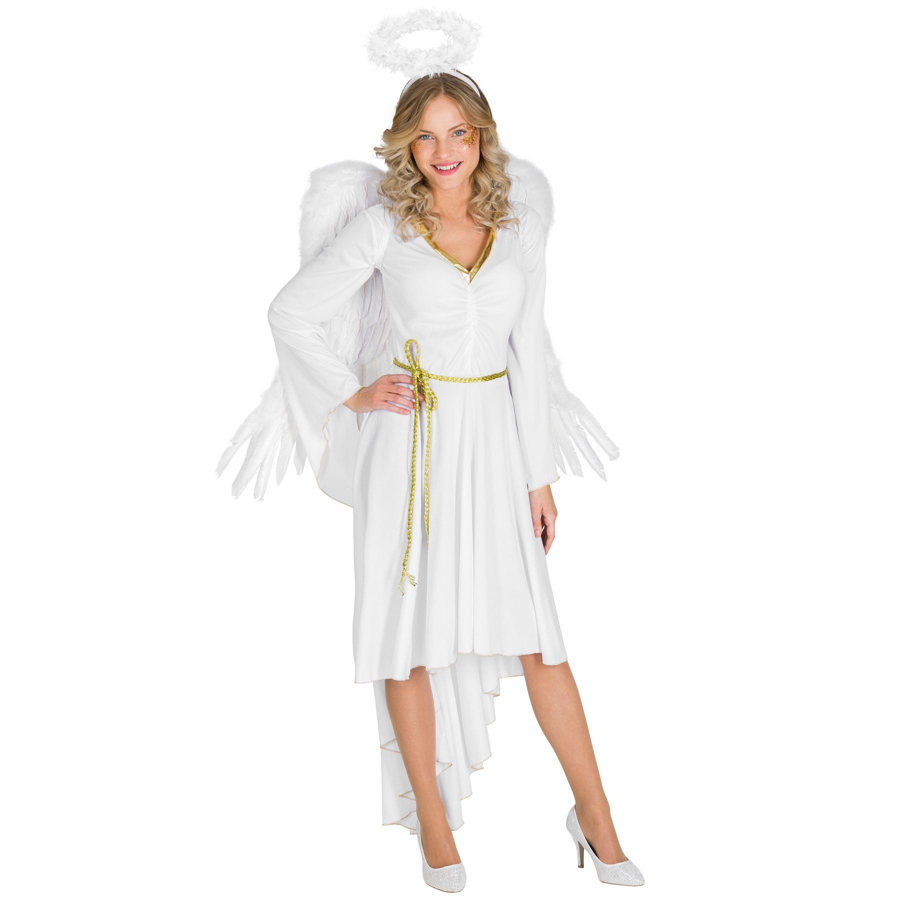 dressforfun Engel-Kostüm Frauenkostüm sexy X-Mas Angel, Wundervolles Kleid, moderne Optik, vorne kurz, hinten länger