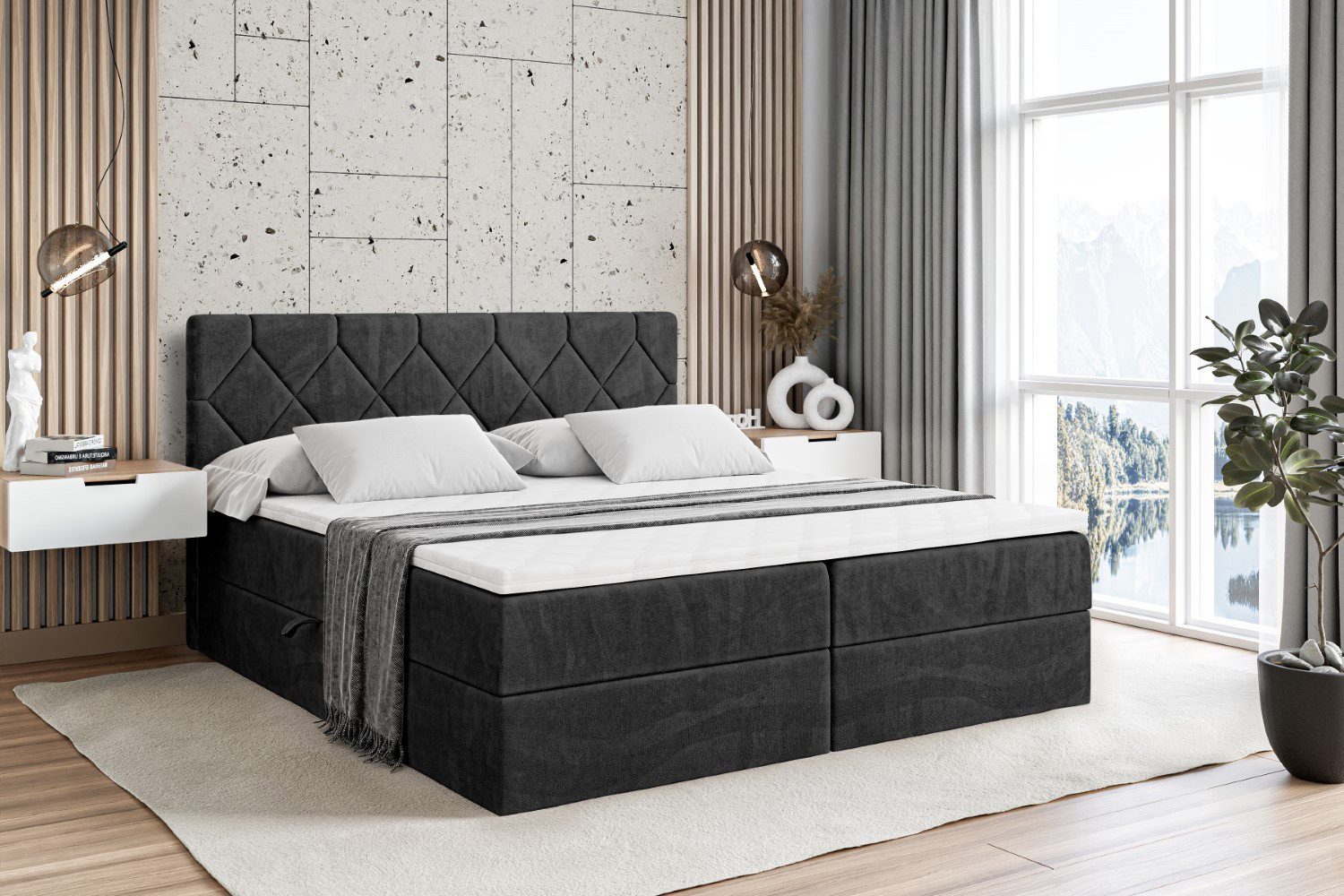 ALTDECOR Boxbett CATOR (Multipocket-Matratze H4, H3 Matratze Bonellfederung, Topper, Kopfteil)