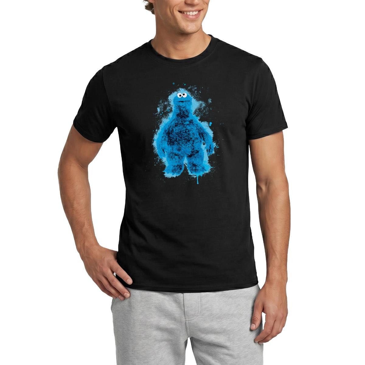 Spreadshirt T-Shirt Sesamstraße Krümelmonster Farbspritzer Männer T-Shirt (1-tlg)
