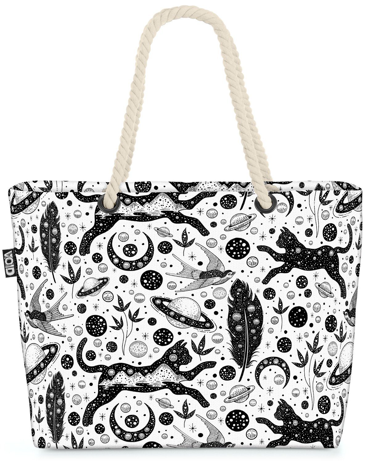 VOID Strandtasche (1-tlg), Katze Sterne Mond halloween hexe katze Schwalbe galaxies mond magisch