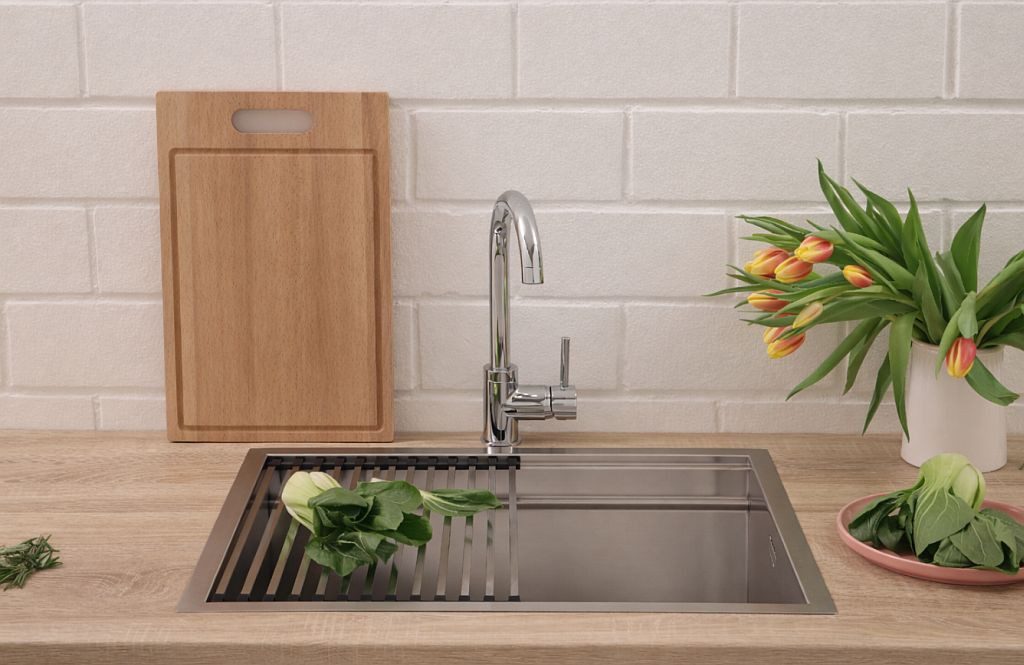 RESPEKTA stainless steel sink 61 x 48.4 cm without tap platform with premium accessories SanDiegoWorkstation