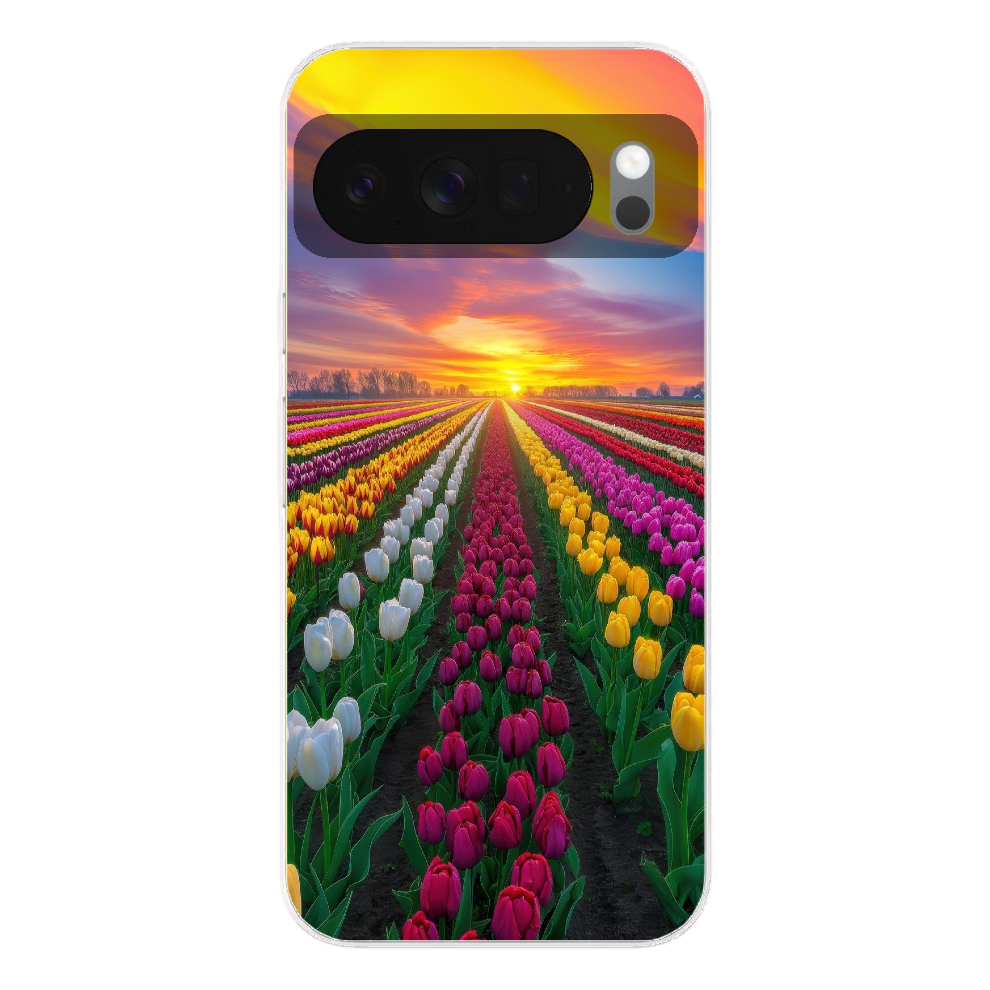 MuchoWow Handyhülle für Google Pixel 10 Tulpenfeld - Sonnenuntergang - Farbenfroh, Phone Case, Silikon, Schutzhülle Dünn