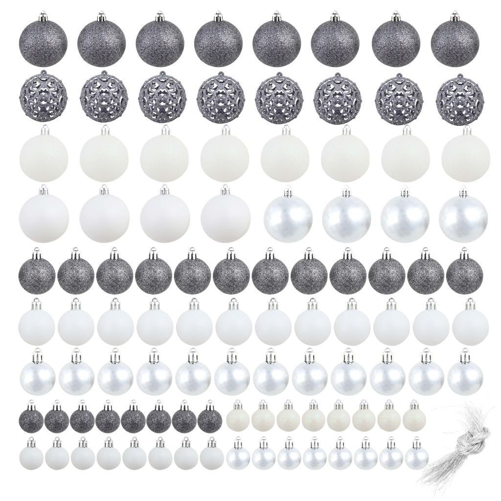 Weiß vidaXL Christbaumschmuck Weihnachtskugel-Set 100-tlg Grau 4 cm Weiß/Grau 6 3