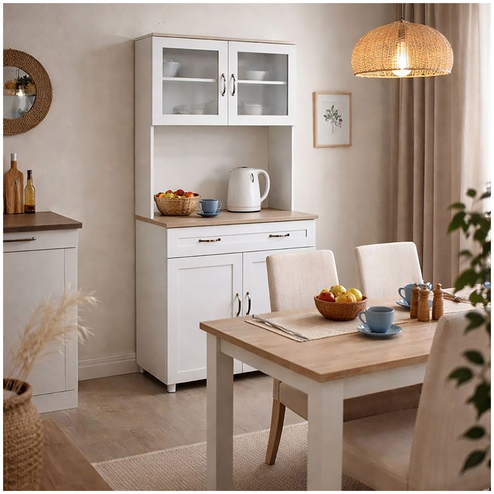 HTI-Living Hochschrank Küchenbuffet mit Glasteil Weiß Blanca (Stück, 1-St., 1 Schrank) Küchenschrank Hochschrank