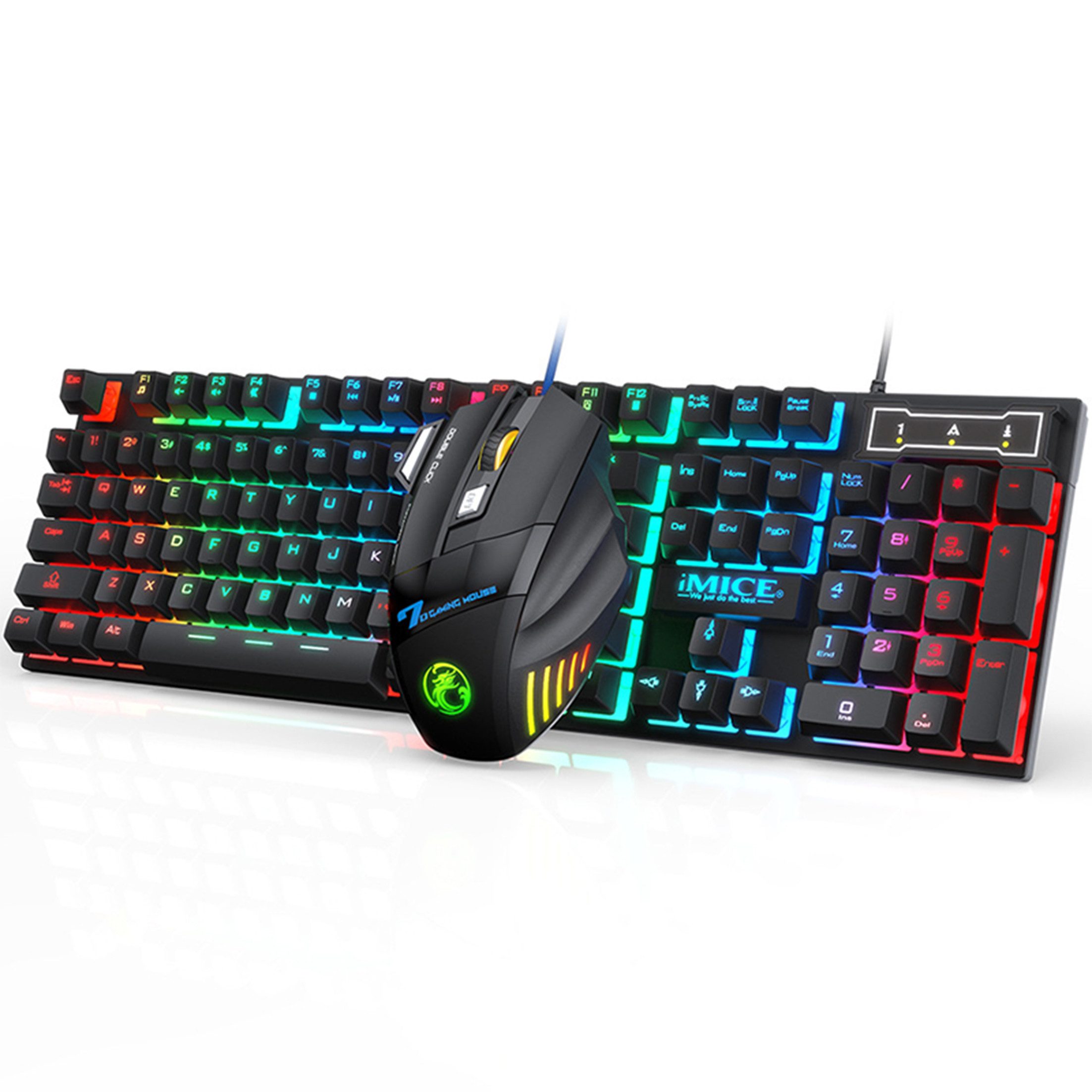 KINSI Gaming Tastatur Maus Set,USB kabelgebunden,7 Tasten Maus Tastatur- und Maus-Set, einstellbare RGB Beleuchtung