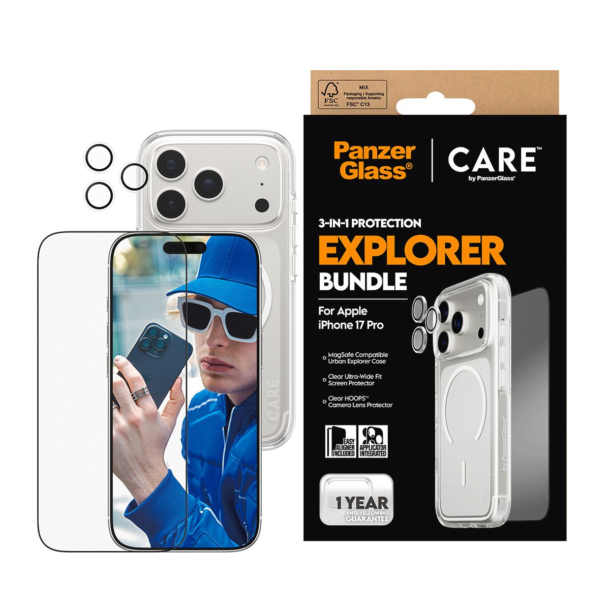 CARE by PanzerGlass Handyhülle 3-in-1 Flagship Explorer Bundle Apple iPhone 17 Pro, Backcover, Schutzhülle, Handyschutzhülle, Case, Schutzcase, stoßfest