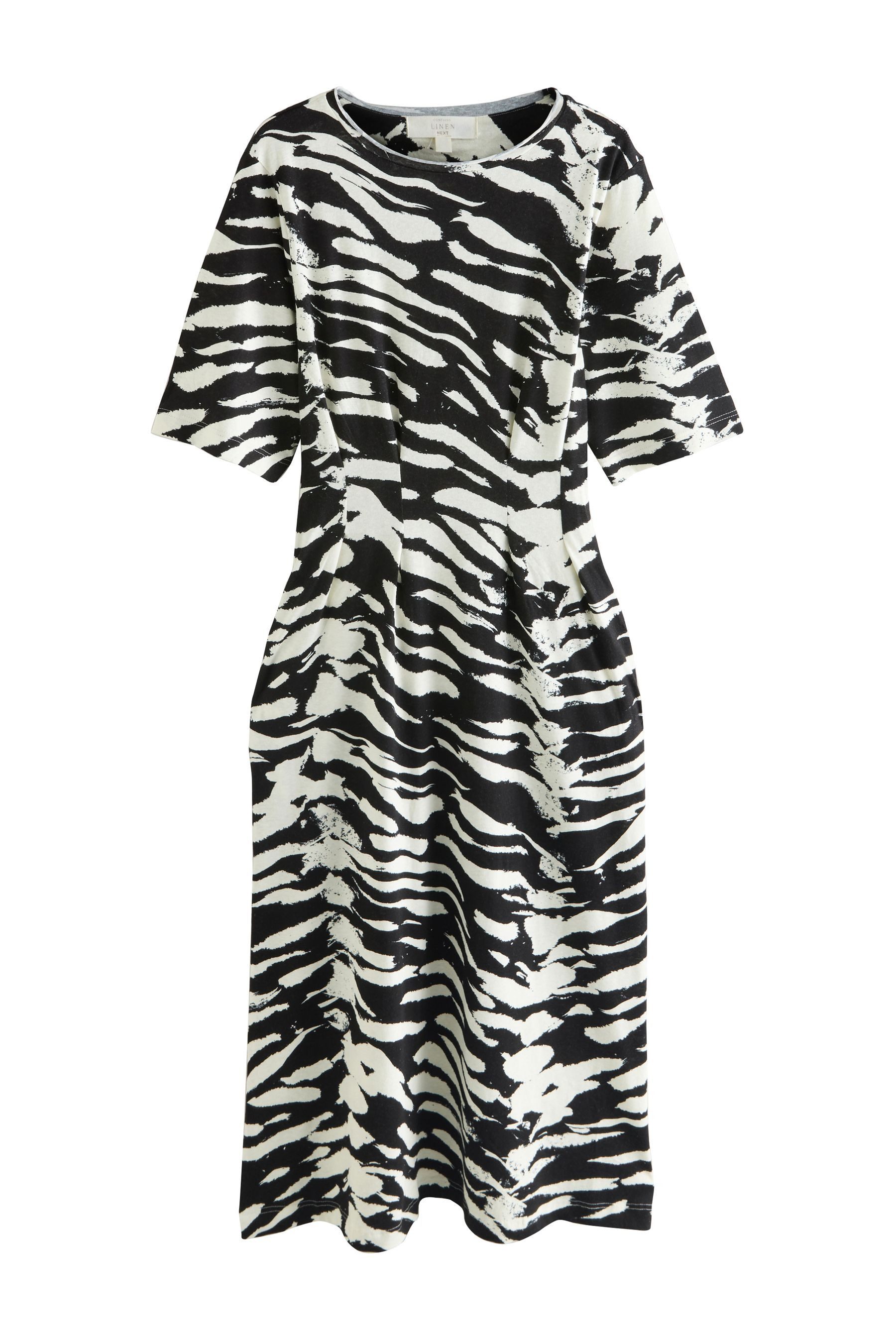 Next Midikleid Kurzärmeliges Midikleid mit Bindegürtel, Rollrand (1-tlg)