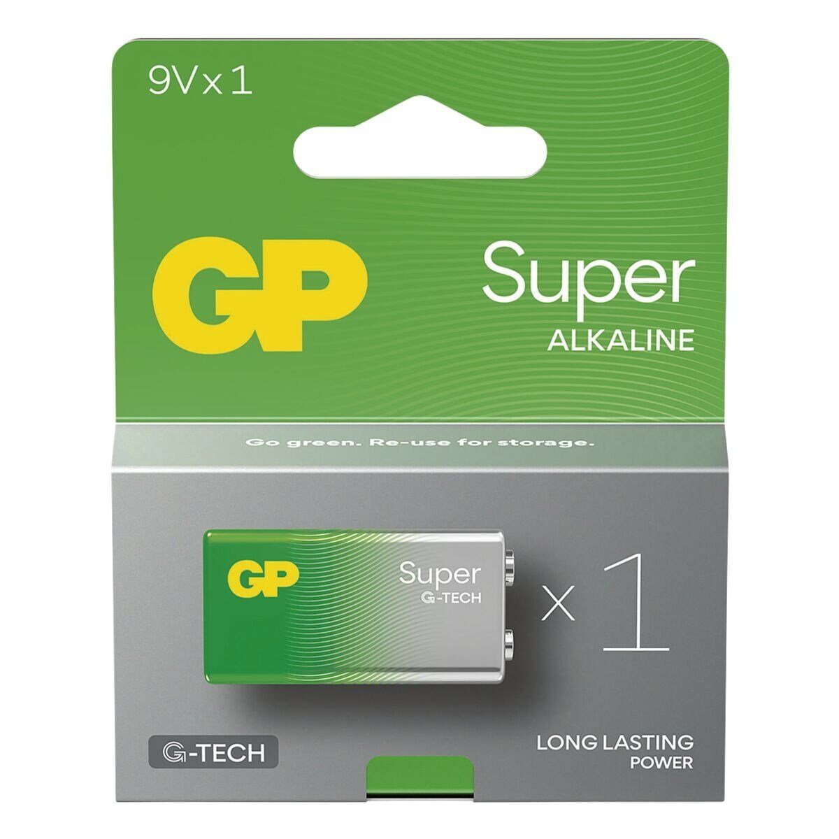 GP Batteries Super Alkaline Batterie, (9 V), E-Block / 6LR61, 9 V, Alkali
