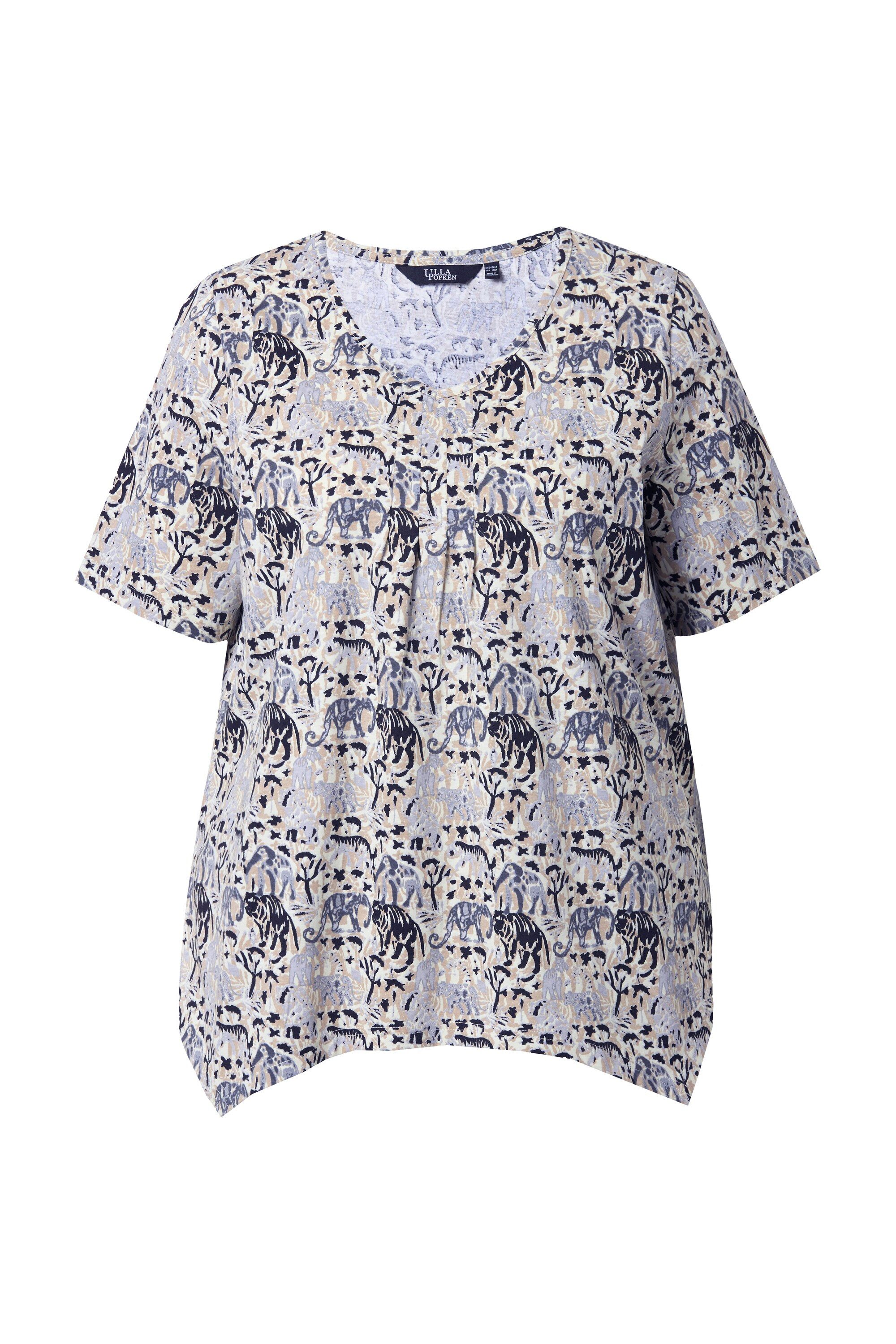 Ulla Popken T-Shirt T-Shirt Tiere A-Linie Zipfelsaum V-Ausschnitt günstig online kaufen