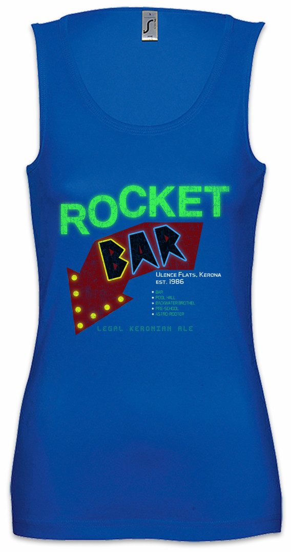 Urban Backwoods Tanktop Rocket Bar Ärmelloses Damen T-Shirt Space Logo Symbol Sign Game Quest Games Gaming Bar Diner
