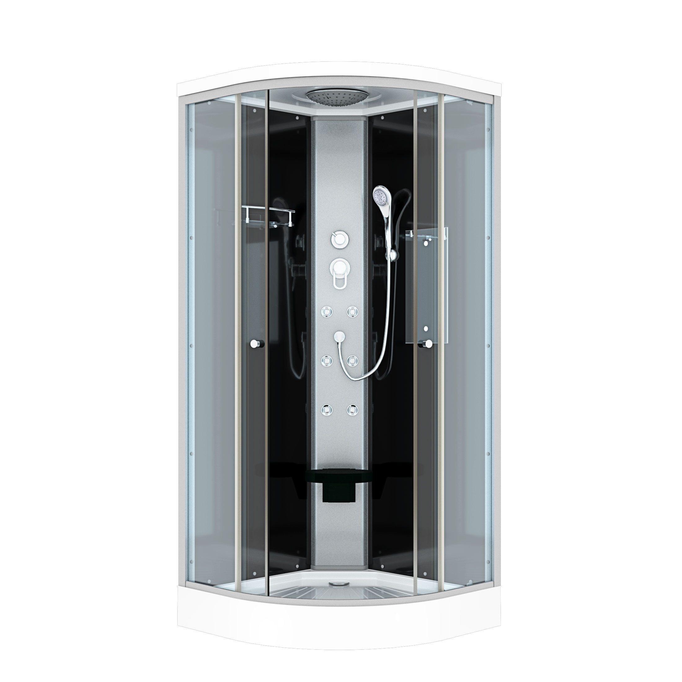AcquaVapore Komplettdusche Dusche Fertigdusche D10-23T0 Schwarz 100x100, Sicherheitsglas ESG, inklusive Duschwanne, Höhenverstellbar, Mit Bauanleitung, Mit Spiegel, Gehärtetes Glas, Inte