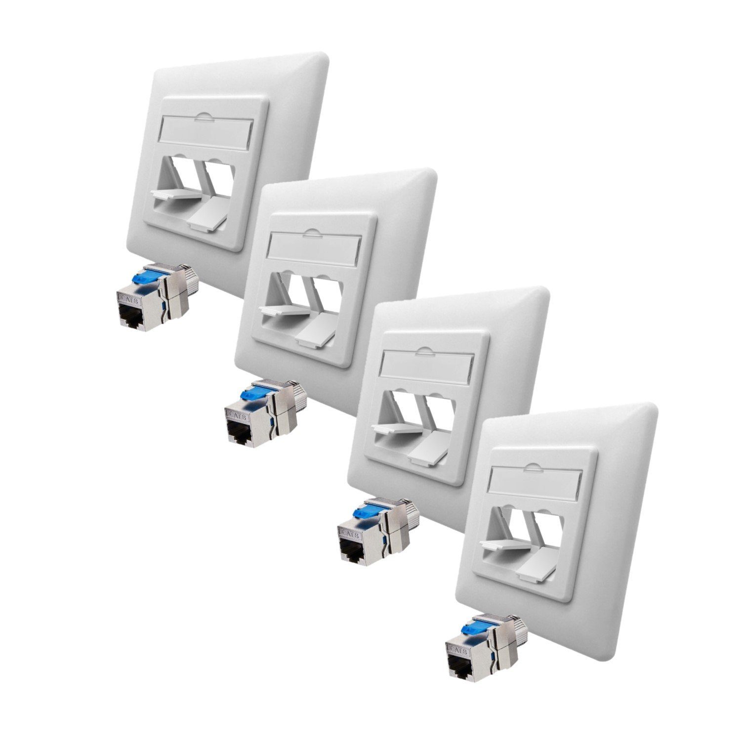 ARLI 4x Cat8.1 Netzwerkdose 1 Port (Anschlussrahmen + 4 Keystone CAT8.1) Netzwerk-Adapter RJ45 zu Keystone, Datendose geschirmt Metall Gehäuse RJ45 Schnappverschluss LSA Snap