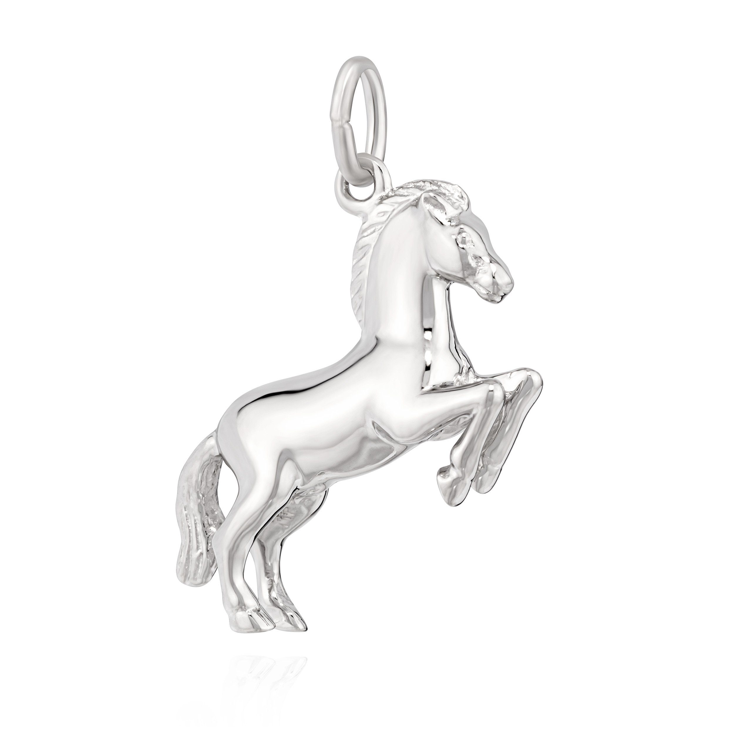 NKlaus Kettenanhänger 24mm Hengst im Sprung 925 Silber Kettenanhänger 3D Pferd glanz anlaufg