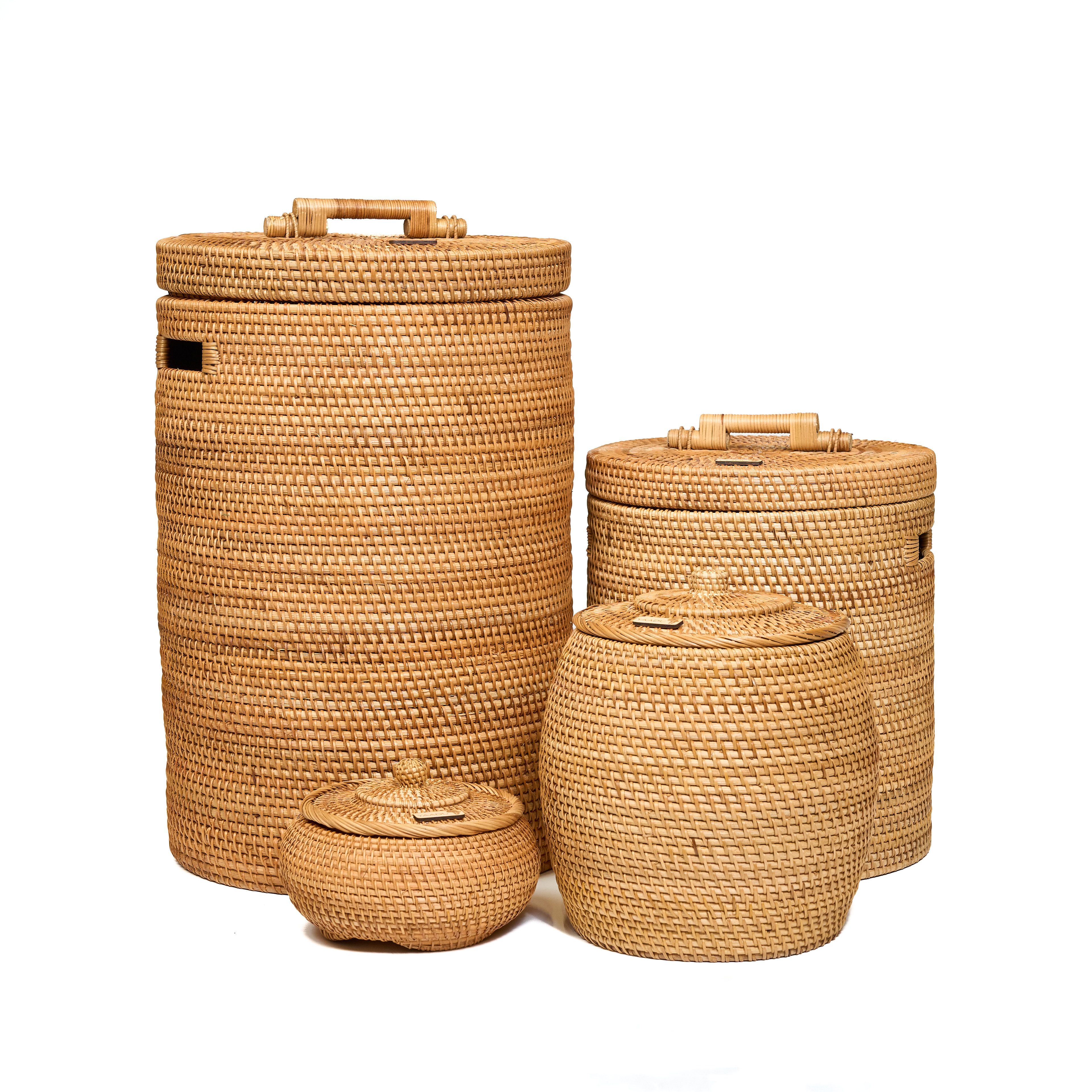 YAADU Aufbewahrungskorb mit Deckel, Rattan, 4er-Set oder einzeln, Wäschekorb Wäschesammler (4 St), Handgefertigter Rattankorb in vier verschiedenen Größen