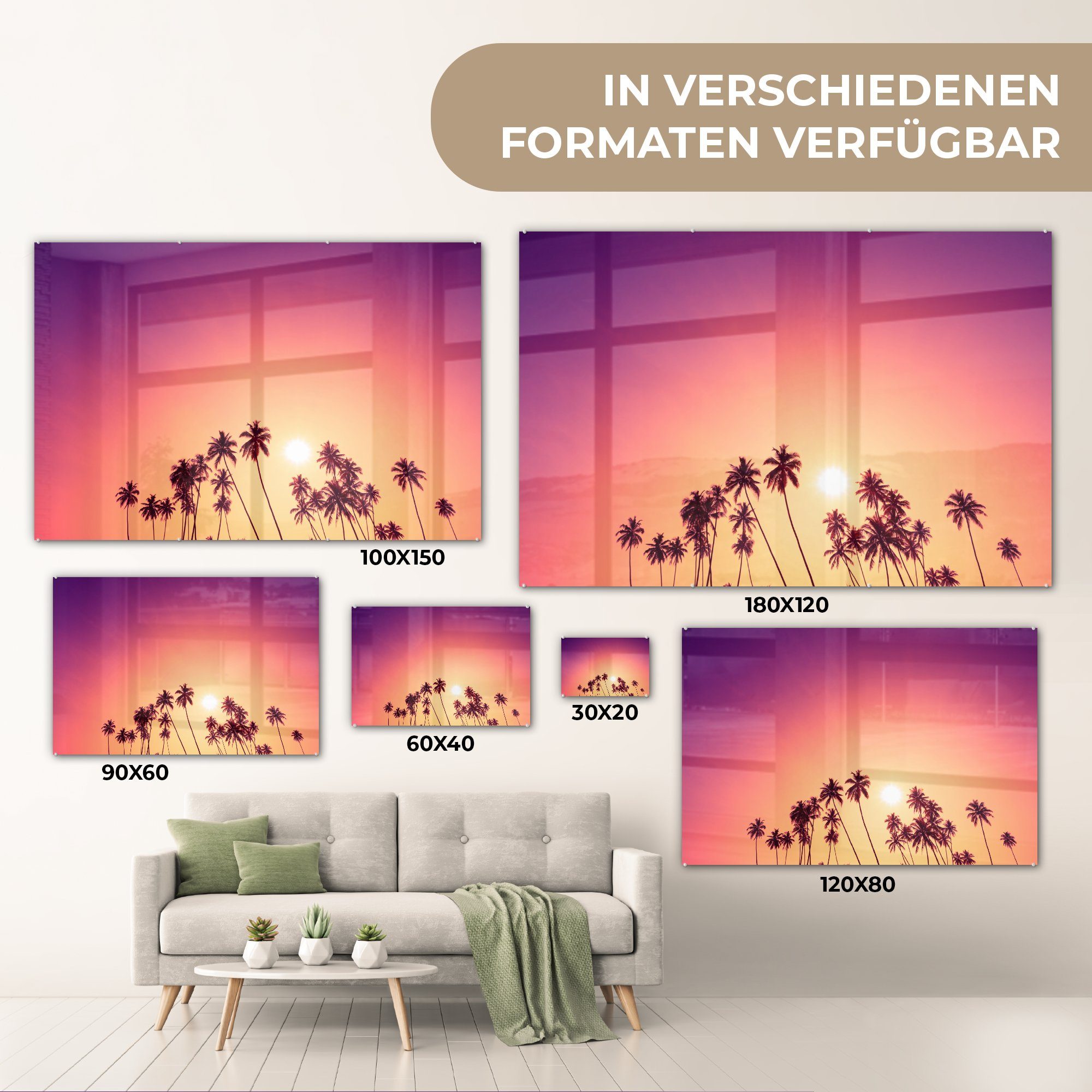 Sommer, Palme MuchoWow Acrylglasbilder Sonne Wohnzimmer - - Acrylglasbild Schlafzimmer & St), (1