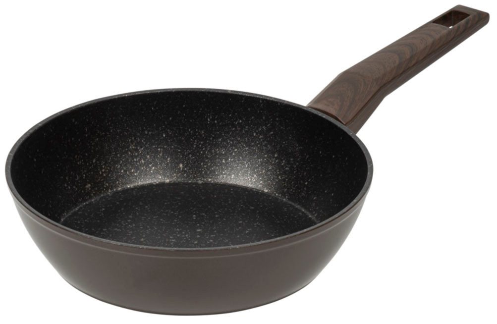 RESTO Kitchenware Bratpfanne Carina, tiefe Schmorpfanne mit holzähnlichem Soft-Touch-Griff, Aluminium (1-tlg), mit Marmor-Antihaftbeschichtung, 4-lagig, für alle Herdarten geeignet
