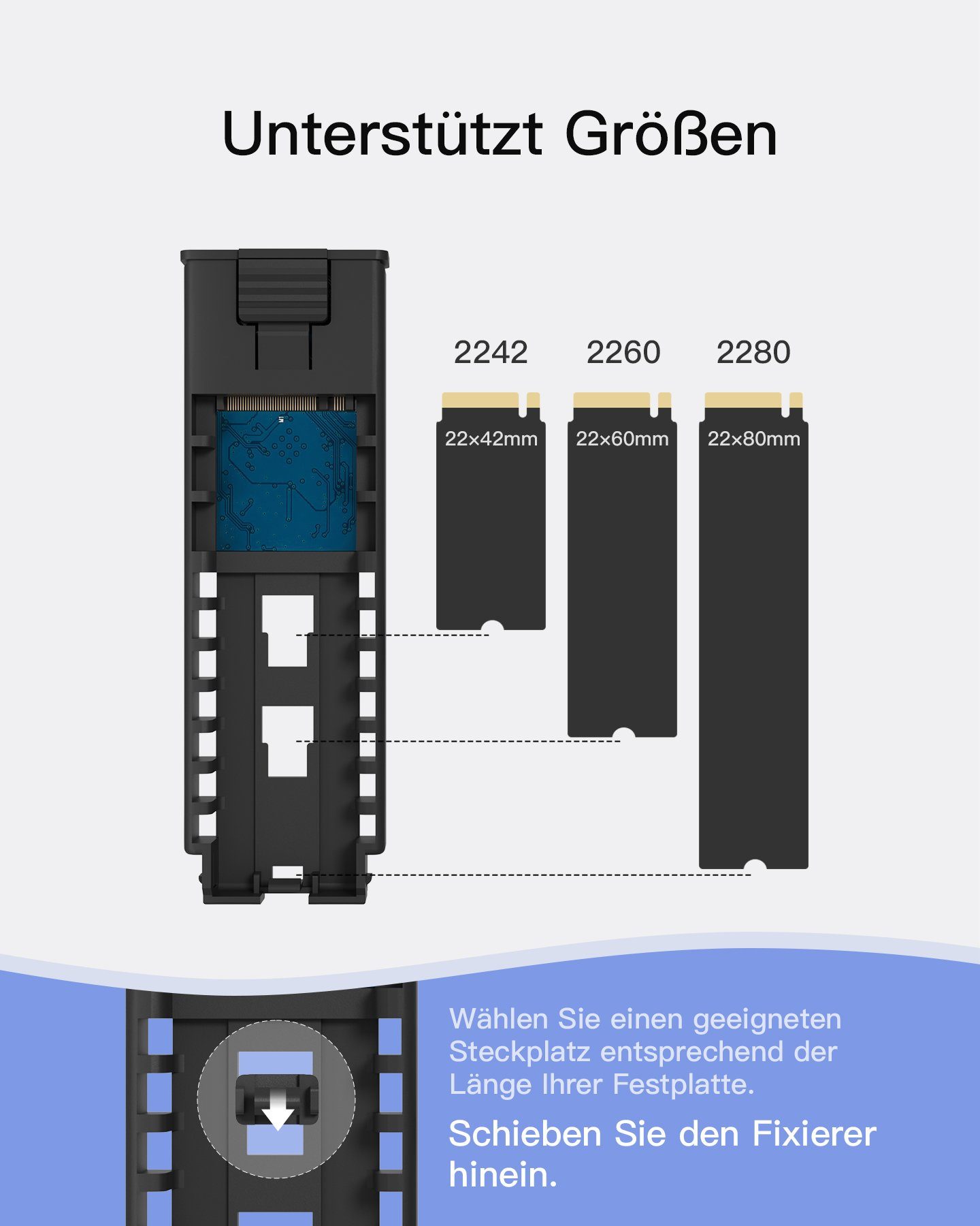 Inateck Festplatten-Gehäuse NVMe M.2 A zu Festplattengehäuse, Gbps, C USB C silber zu Kabel USB mit C 10 und