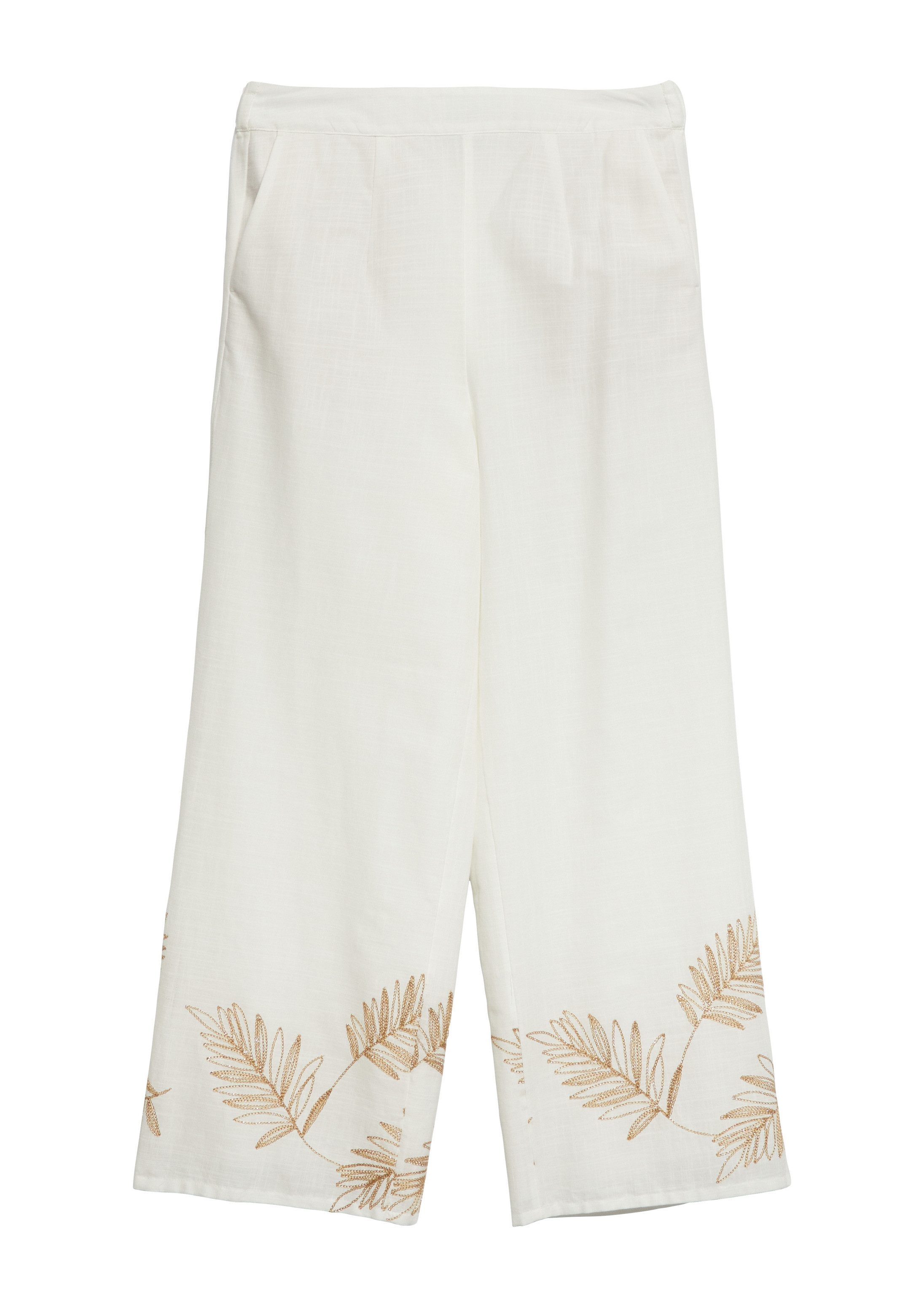 s.Oliver 7/8-Hose Hose Wide-Leg-Hose mit Stickerei aus strukturierter Baumwolle