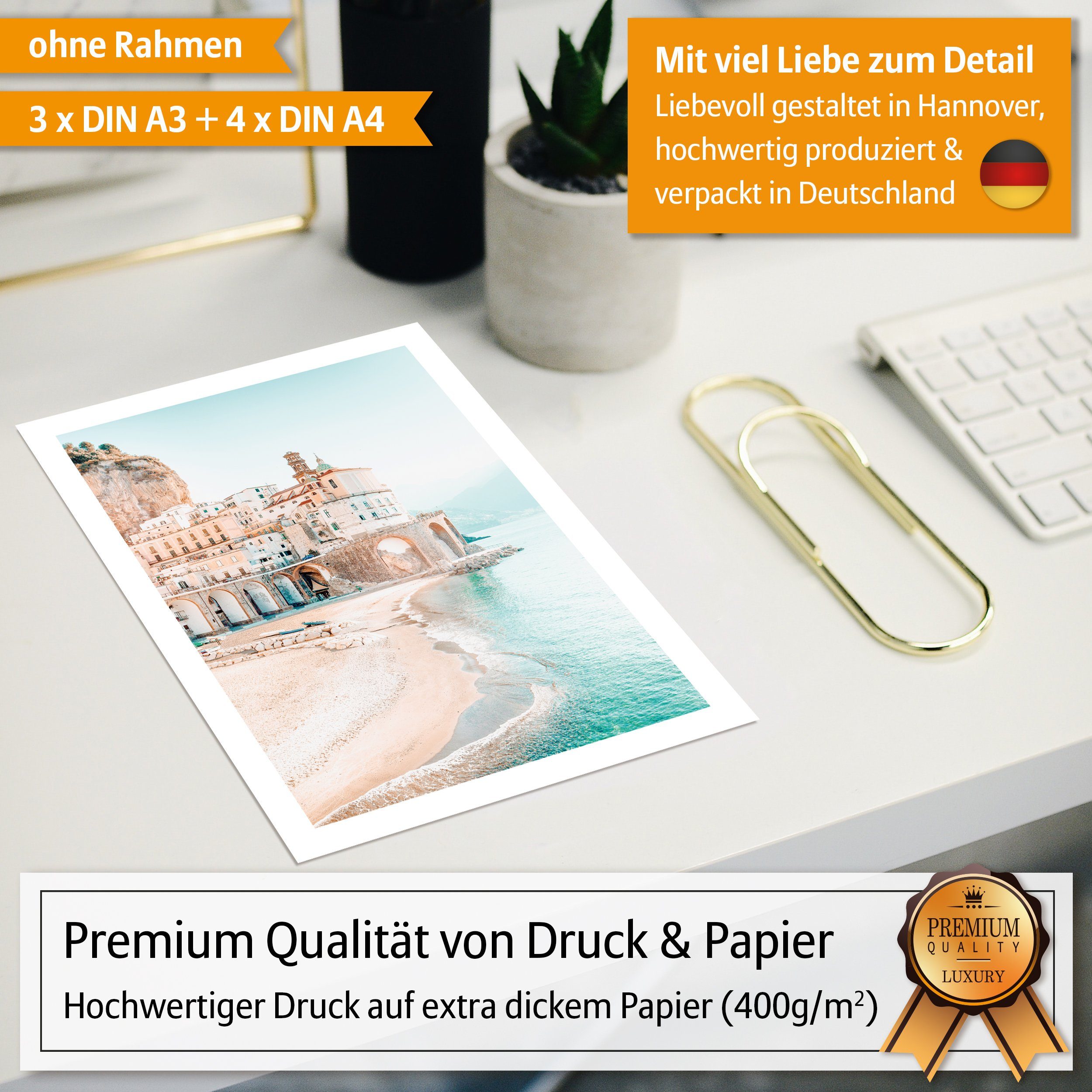 Hyggelig Home Poster La Dolce Vita, Premium Poster Set OHNE & MIT Rahmen - Wandbild Italien, Stadt (Set, 7 St), Collage Rom, Qualitätsdruck auf dickem Papier
