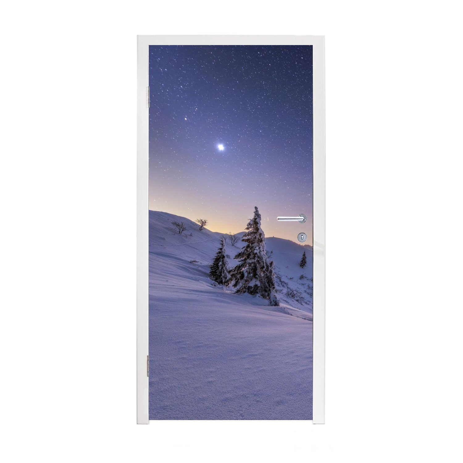 MuchoWow Türtapete Winter Türaufkleber, 75x205 Tür, St), cm - für - Bäume, Nacht - Schnee Matt, Fototapete bedruckt, (1