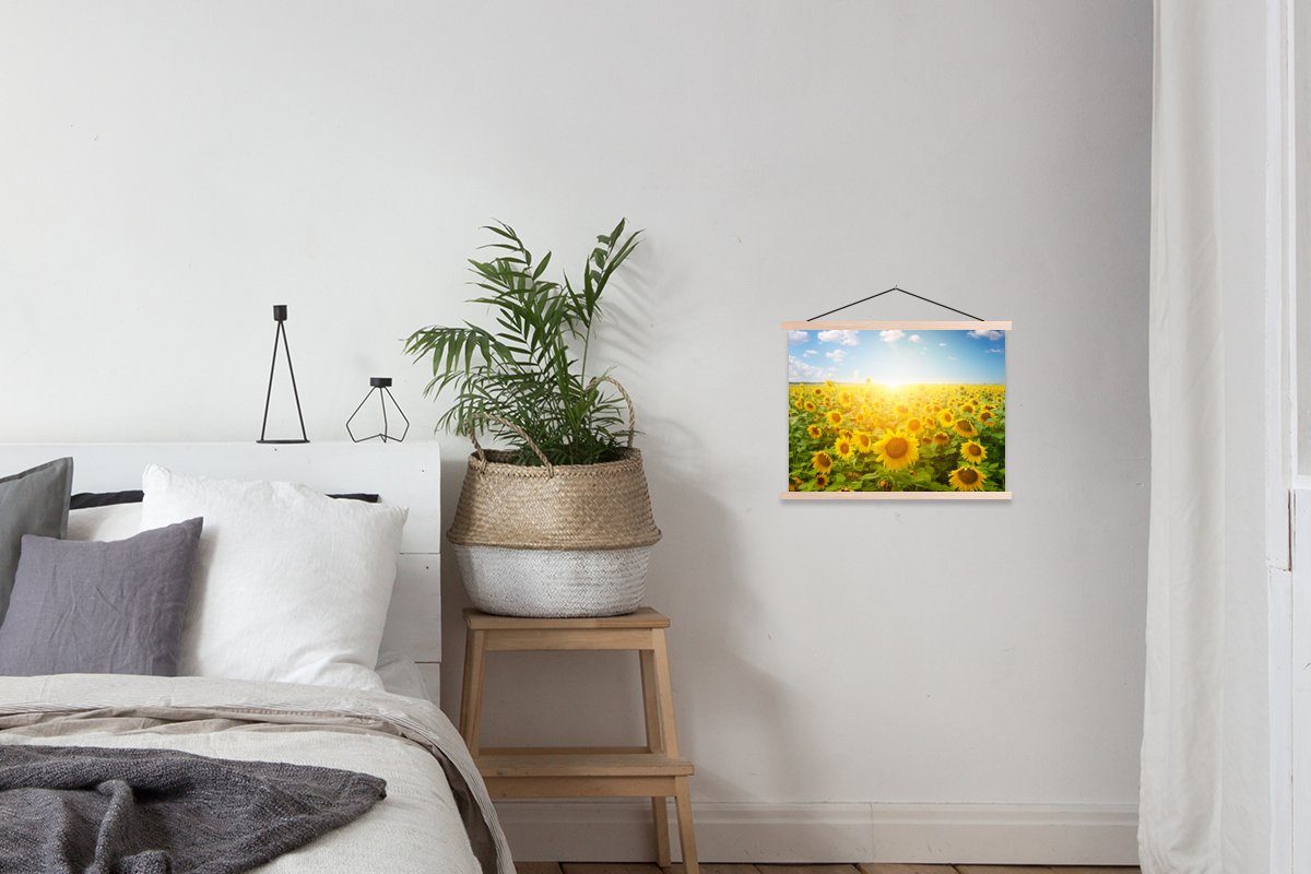 (1 - Wolken, Poster Sonnenblume MuchoWow Sonne für - Posterleiste, Textilposter Wohnzimmer, Magnetisch Bilderleiste, St),