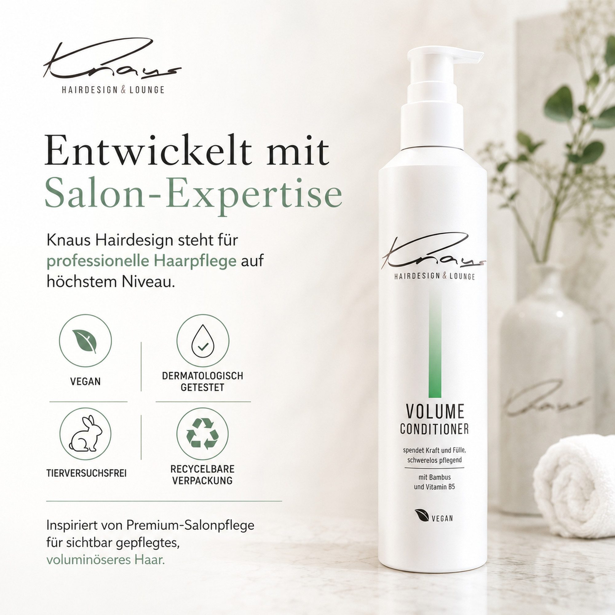 Knaus Hairdesign Haarspülung VOLUME Conditioner Fülle und Widerstandskraft für feines dünnes Haar, Mit Bambus und Vitamin B5