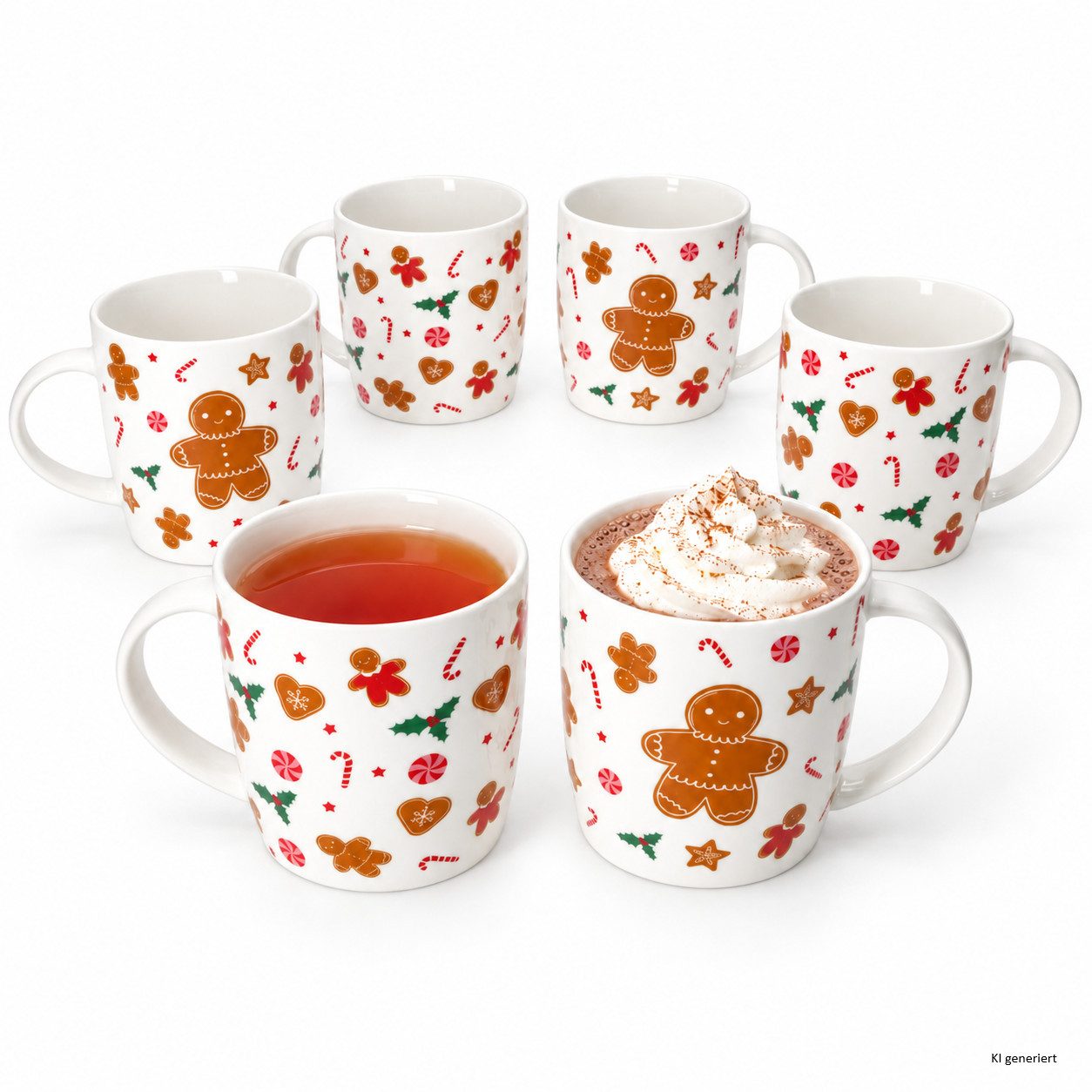 MamboCat Becher 6er Set Jul Kaffeebecher 330ml Lebkuchenmann Weihnachten Porzellan Tee, Porzellan, Weihnachtsgeschirr, Advent, Lebkuchenmann, Kaffeebecher, Glühwein