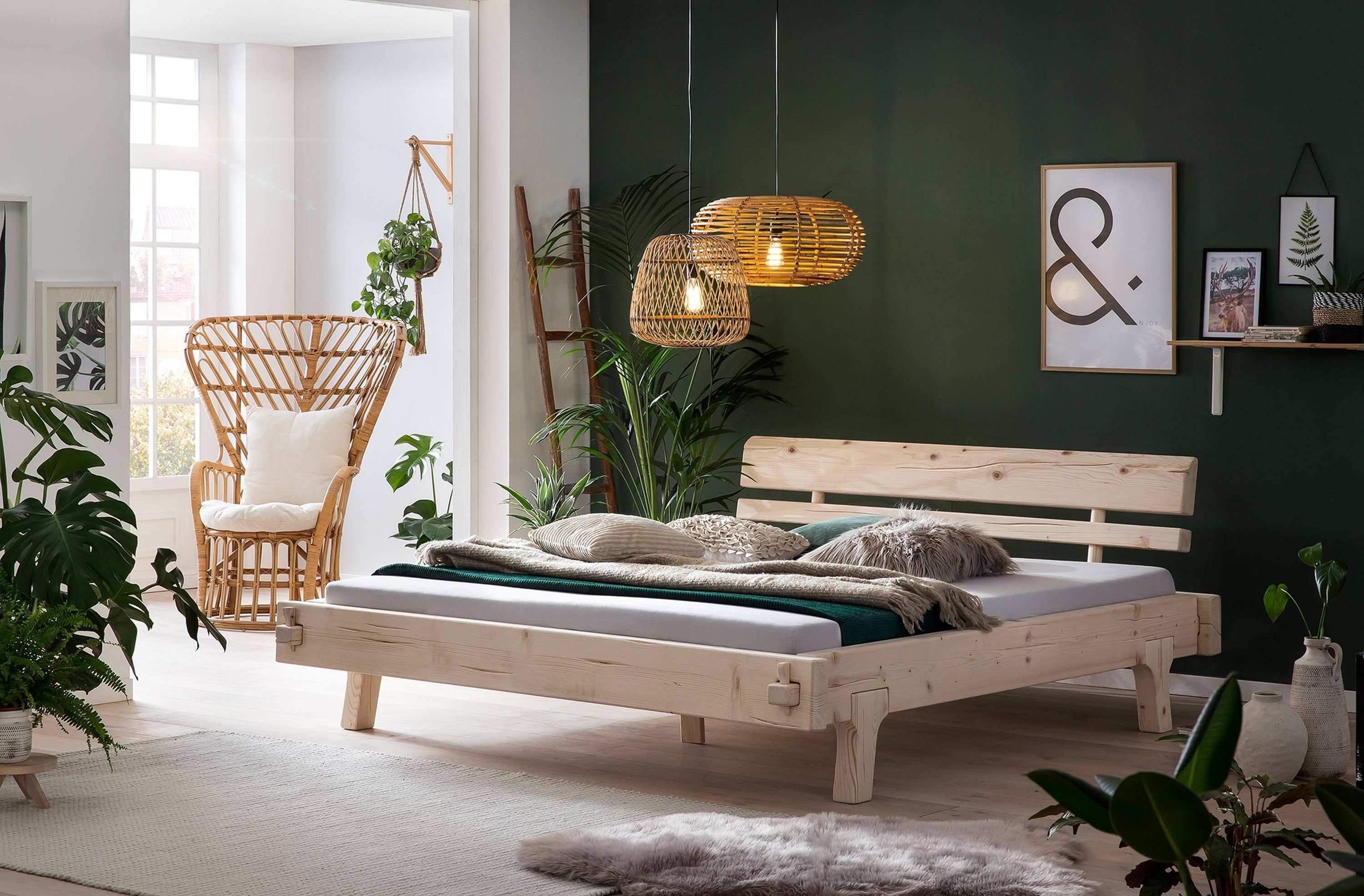 GMD Living Bett ZENICA (1-tlg), Balkenbett aus massivem Fichtenholz, Liegefläche: 200 x 200 cm