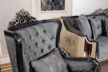 Casa Padrino Couchtisch Casa Padrino Luxus Barock Wohnzimmer Set Hellblau / Beige / Schwarz / Gold - 2 Sofas & 2 Sessel & 1 Couchtisch & 2 Beistelltische - Handgefertigte Wohnzimmer Möbel im Barockstil - Edel & Prunkvoll