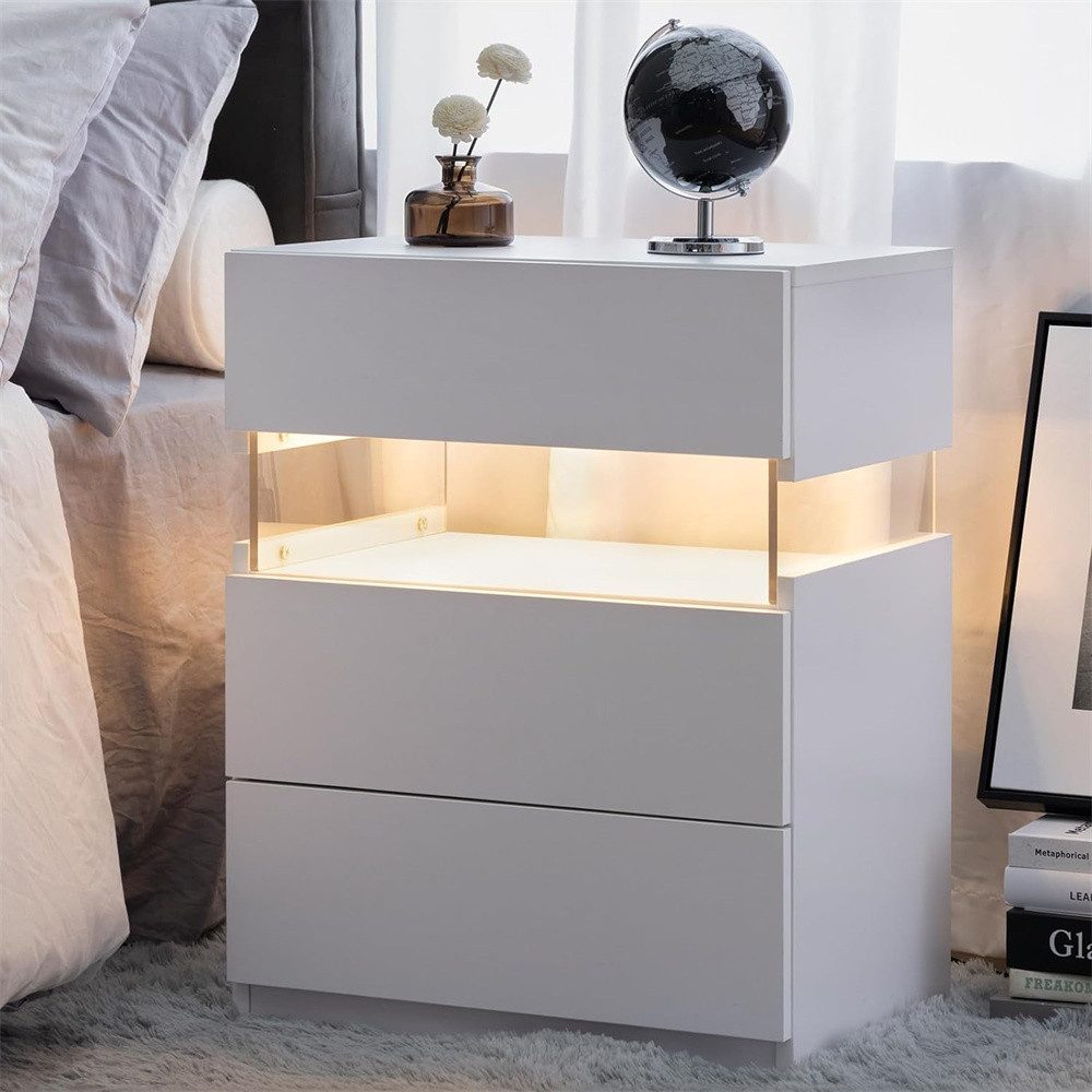 autolock Nachtkonsole LED Nightstands 3 Drawer Dresser for Bedroom End Table with Acrylic, Board LED Bedside Tables for Bedroom Living Room Bedside Furniture