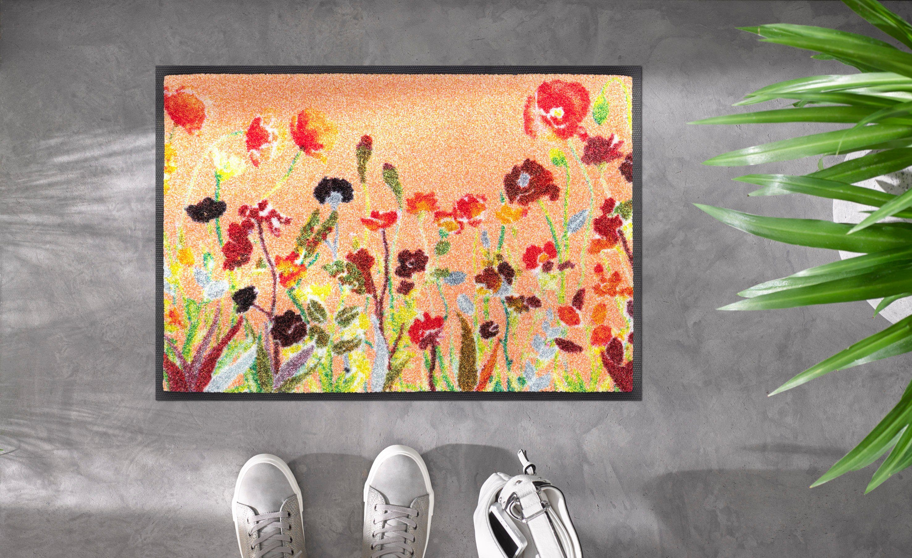 Fußmatte Wildflowers, wash+dry by Kleen-Tex, rechteckig, Höhe: 7 mm,  Schmutzfangmatte, Motiv Blumen, rutschhemmend, waschbar, sehr flach, für  Fußbodenheizung geeignet, rutschfest | Fußmatten