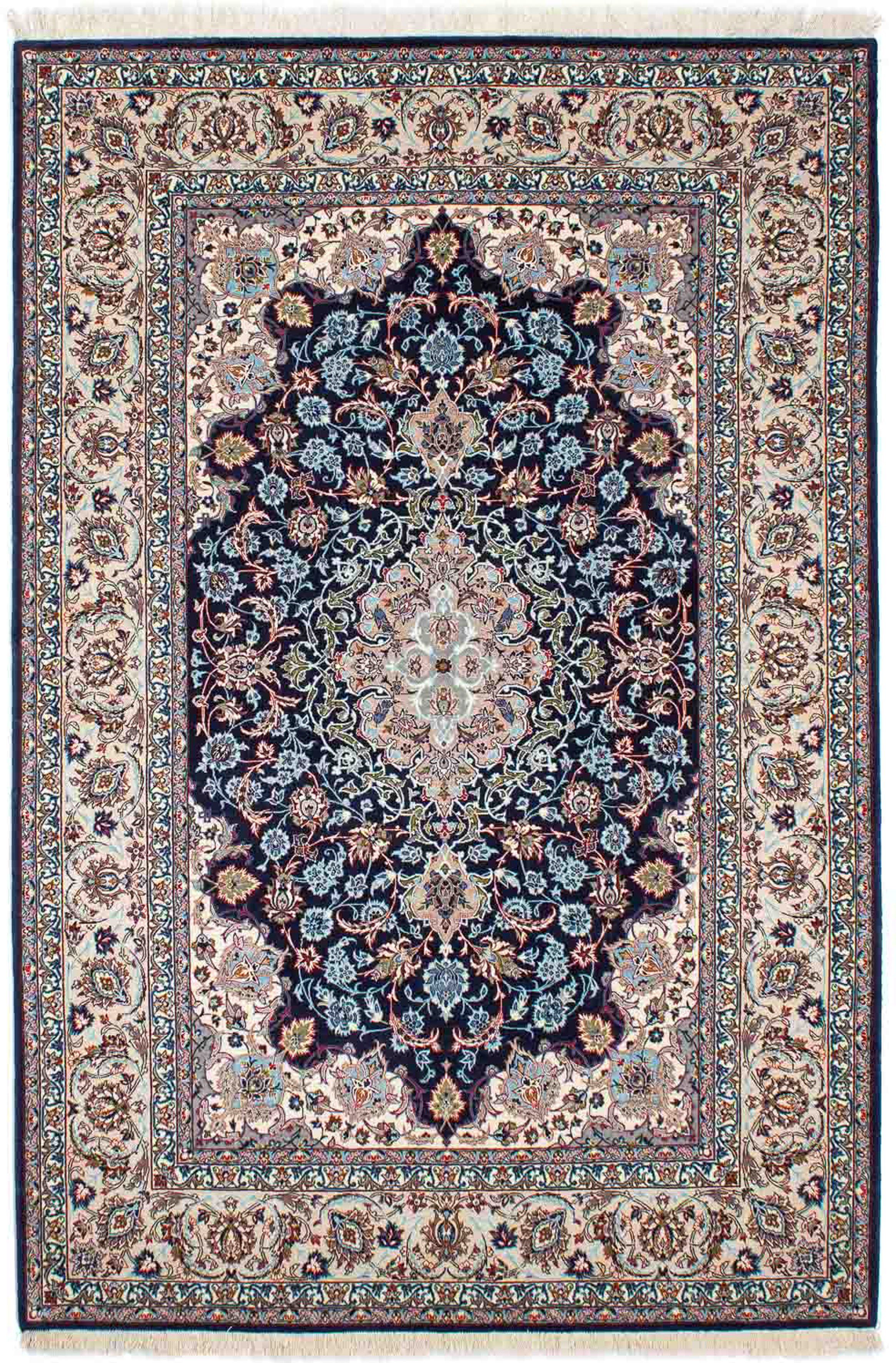 Zertifikat 226 dunkelblau, Einzelstück Handgeknüpft, - Premium Höhe: 149 cm - Isfahan mm, mit Wohnzimmer, 6 x rechteckig, morgenland, Orientteppich - Perser -