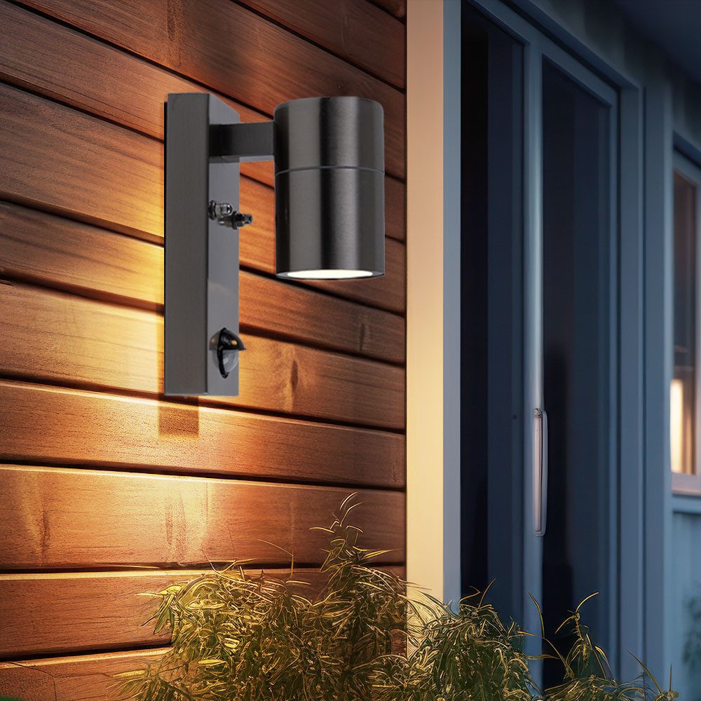 HEITRONIC Außen-Wandleuchte, Leuchtmittel nicht inklusive, Außenwandlampe Fassadenleuchte Bewegungsmelder Edelstahl H 16,3 cm