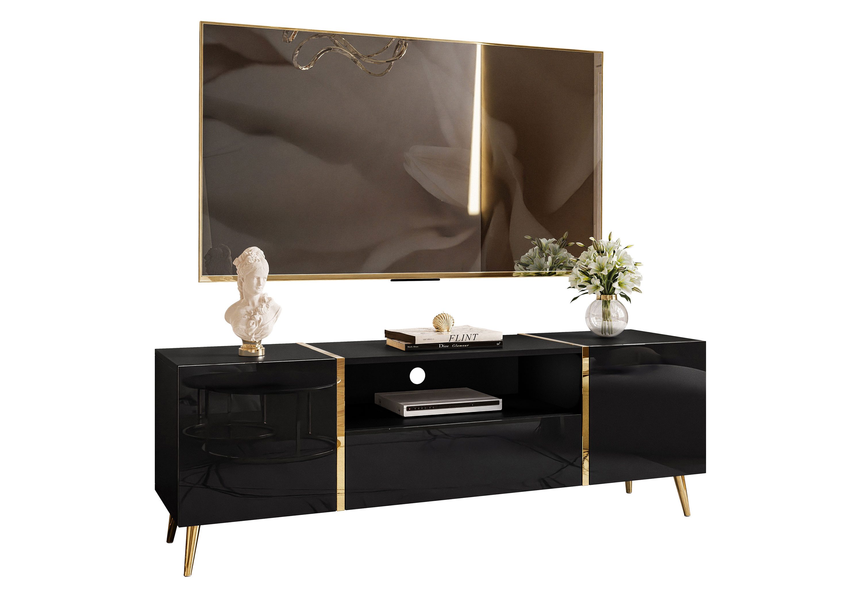 Lookway Lowboard ONYX TV-Schrank auf goldenen Beinen Hochglanz 158 cm günstig online kaufen