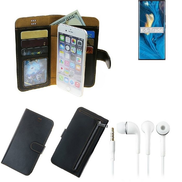 K-S-Trade Handyhülle TOP SET Handy Hülle Schutz Hülle kompatibel mit nubia Z30 Pro schwarz aus Kunstleder + Kopfhörer Smartphone Tasche vollwertige Geldbörse -