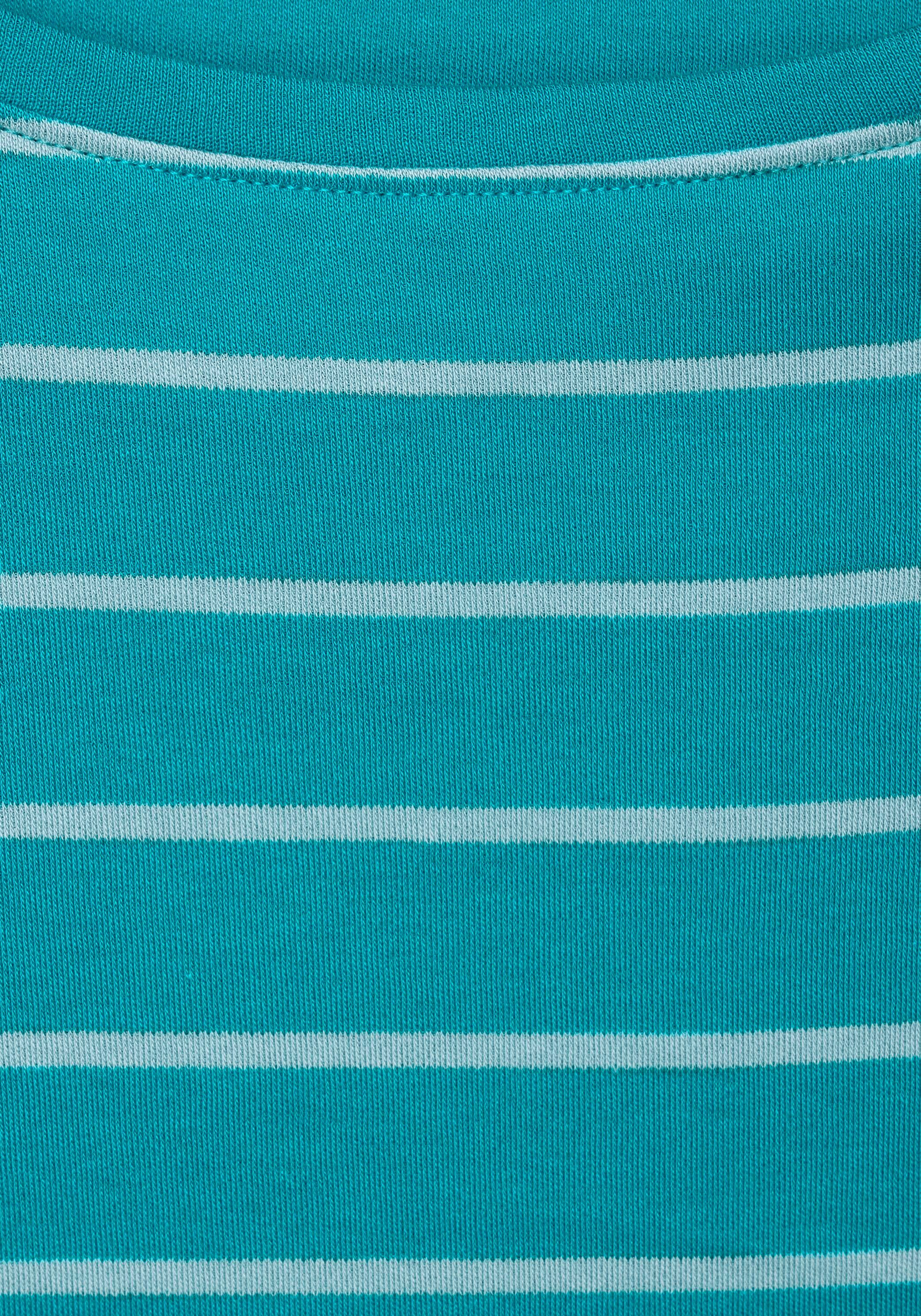 Cecil 3/4-Arm-Shirt Basic Streifenshirt mit aqua blue 3/4-langen frosted Ärmeln