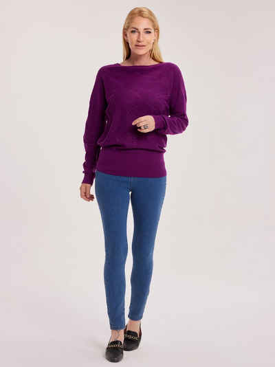 Sarah Kern Strickpullover Sweater figurumspielend mit Ziersteinen verziert