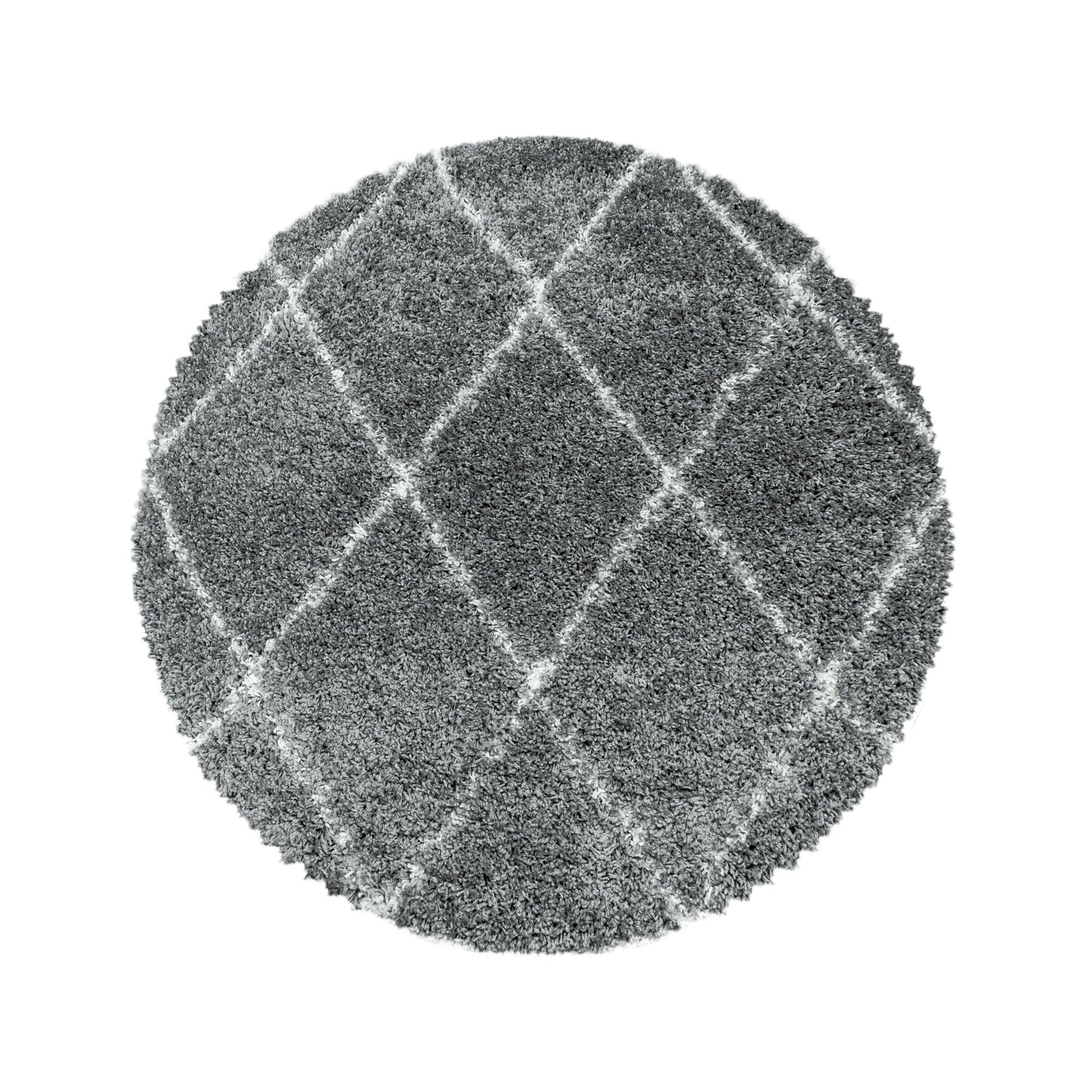 Teppich Geometrisch Design, Teppium, Rund, Höhe: 30 mm, Teppich Wohnzimmer Grau | Hochflor-Teppiche