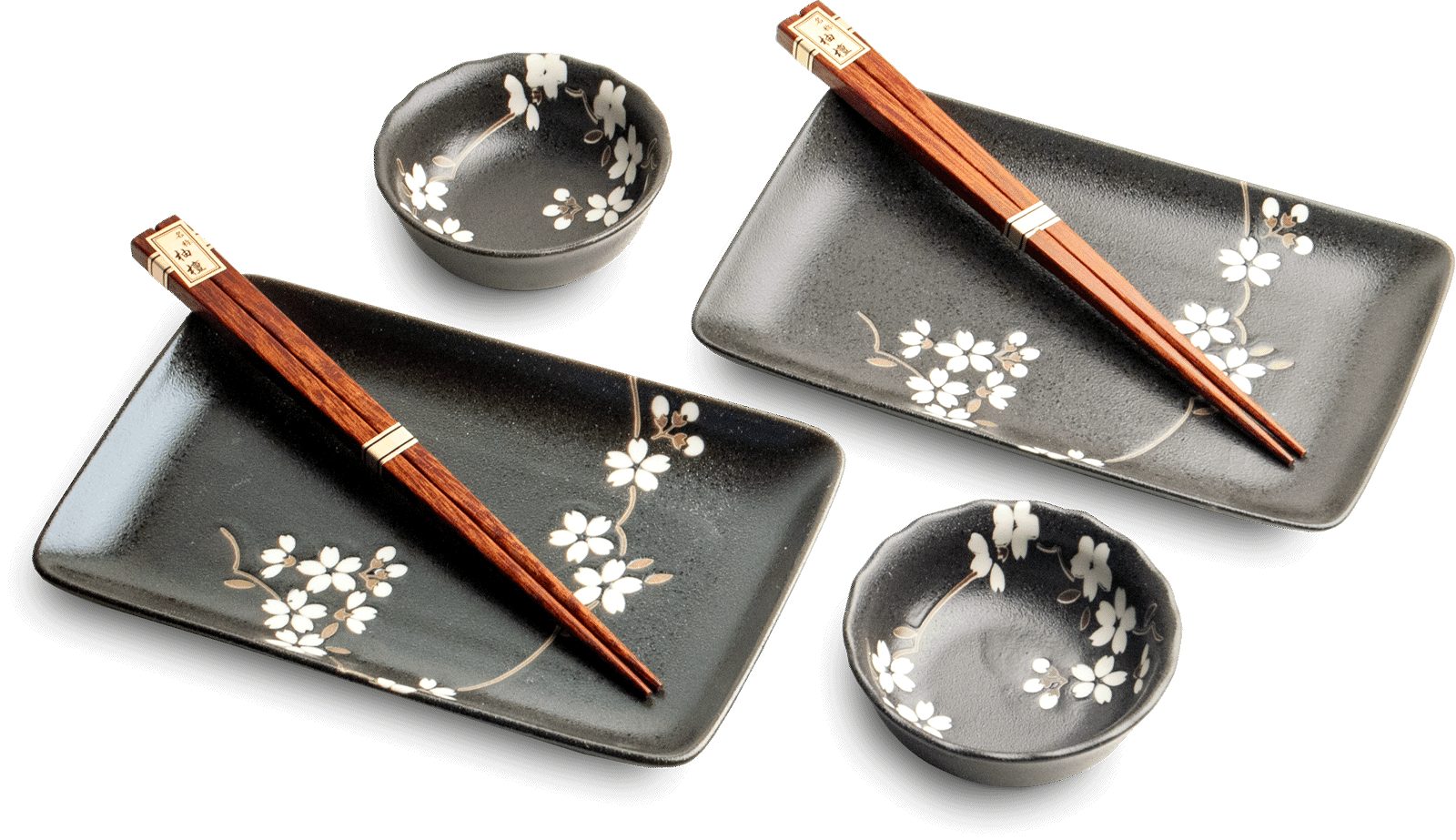 WestCraft Суши тарелка SUSHI TELLER SET, Sushi Geschirr Set, Mehrteiliges Sushi-Set, (6 St), für 2 Personen Sushi-Teller, Schalen und Essstäbchen versch. Designs