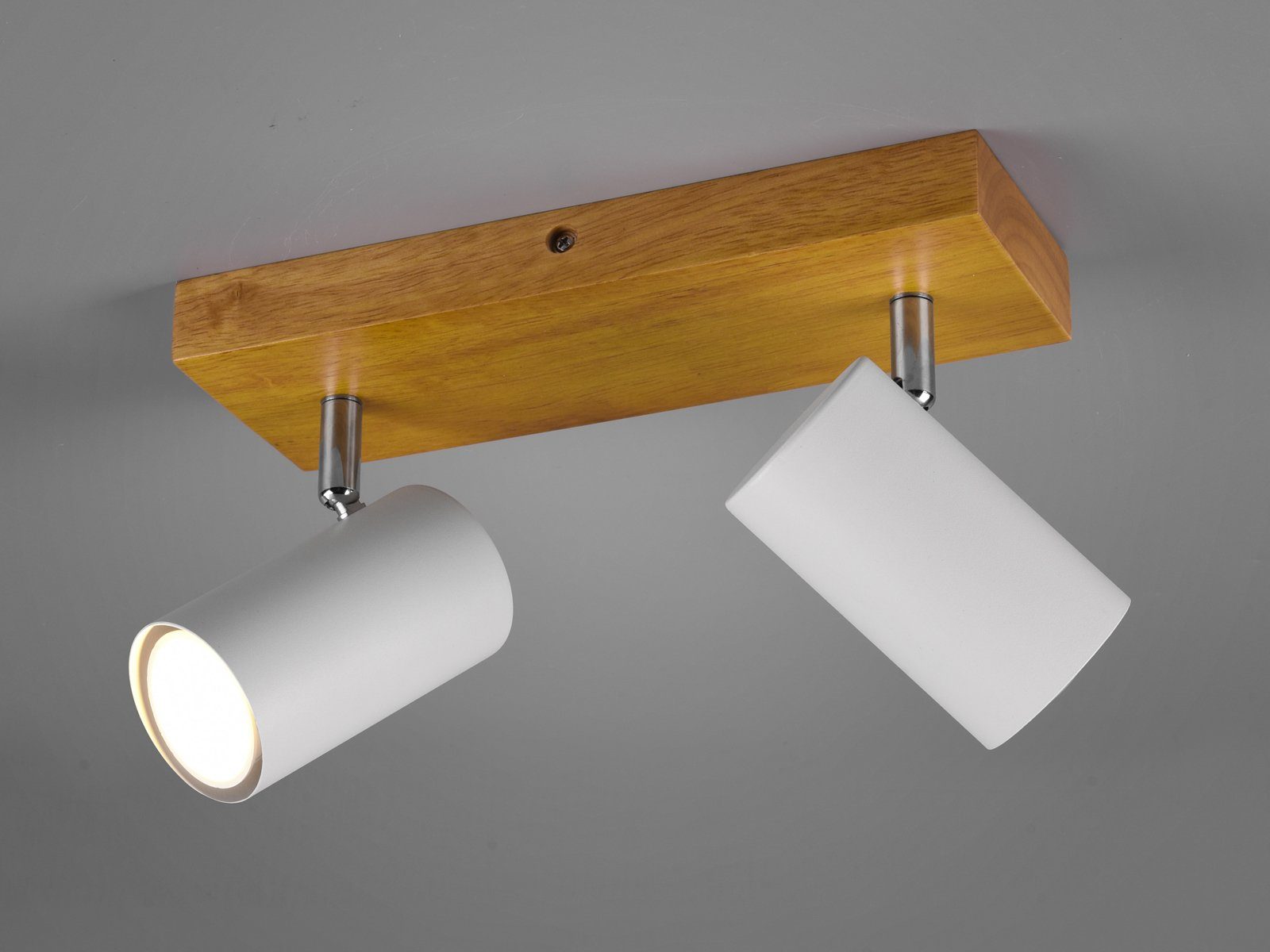 TRIO Leuchten LED Deckenstrahler Spots schwenkbar inkl. GU10 LED, dimmbar, LED wechselbar, Warmweiß, Breite 26cm, innen Deckenleuchte mit Holz & 2x Strahler Wei – Bild 2 von 5