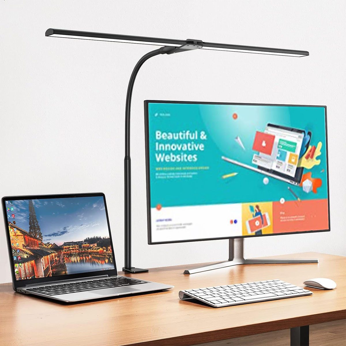 oyajia Schreibtischlampe Dimmbar LED Schreibtischlampe,80cm Doppelkopf günstig online kaufen