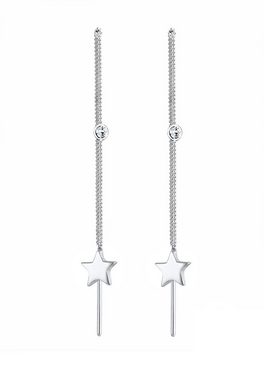 Elli Paar Ohrhänger Sterne Kristalle Durchzieher 925 Silber, Astro, Sterne