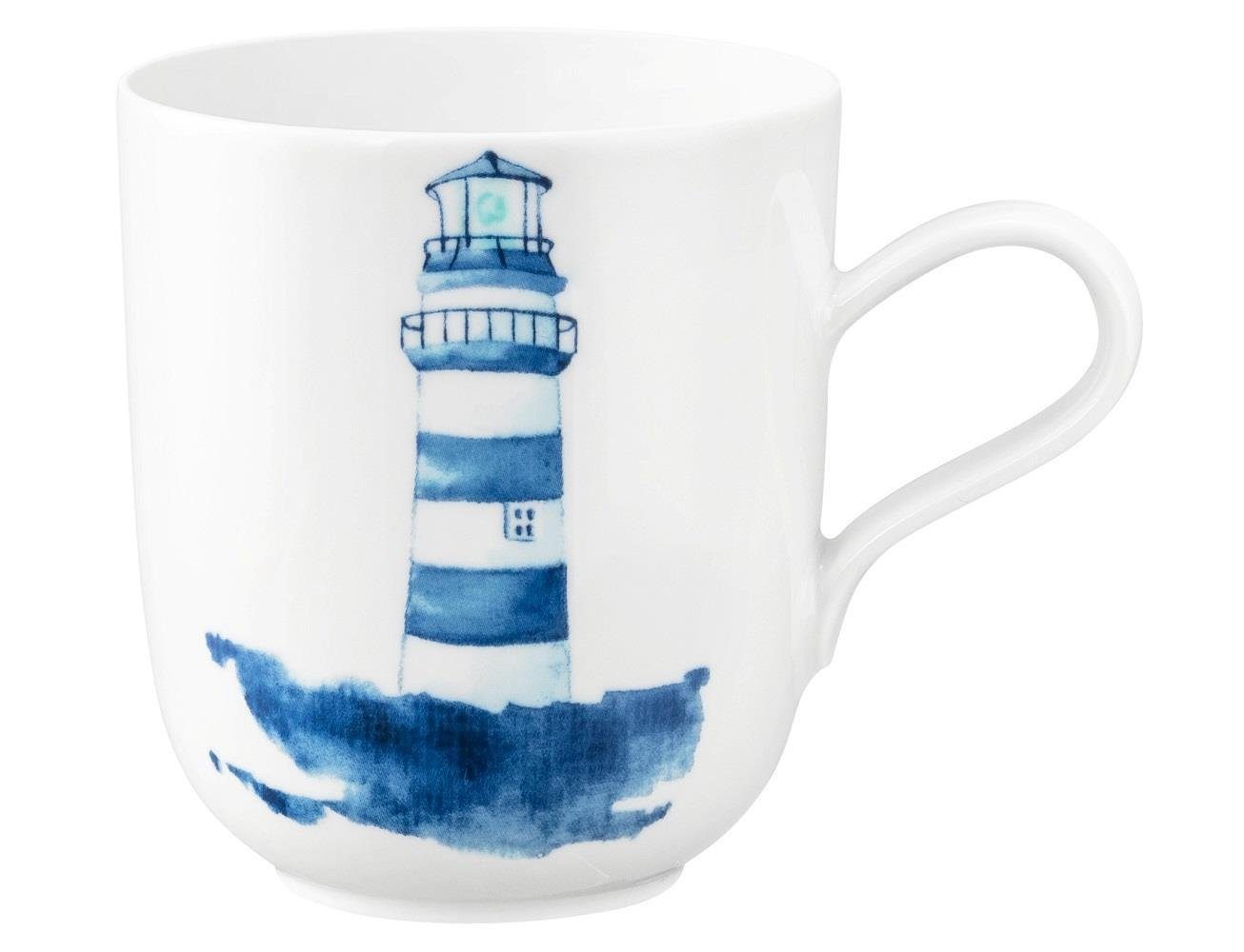 Seltmann Weiden Becher Seltmann Weiden Küstenmotiv Becher Leuchtturm blau-weiß, Porzellan