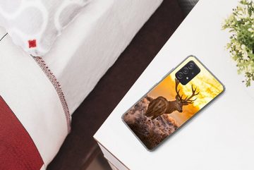MuchoWow Handyhülle Hirsche - Tiere - Sonnenuntergang - Winter - Heidekraut - Natur, Phone Case, Handyhülle Samsung Galaxy A53, Silikon, Schutzhülle