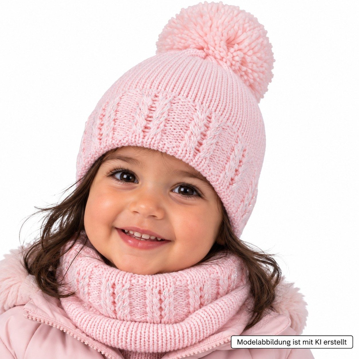 Smarilla Mütze & Schal Strickmütze Strickschal Mädchenmütze Wintermütze Bommelmütze (2-tlg., Strickmütze + Schlauchschal)