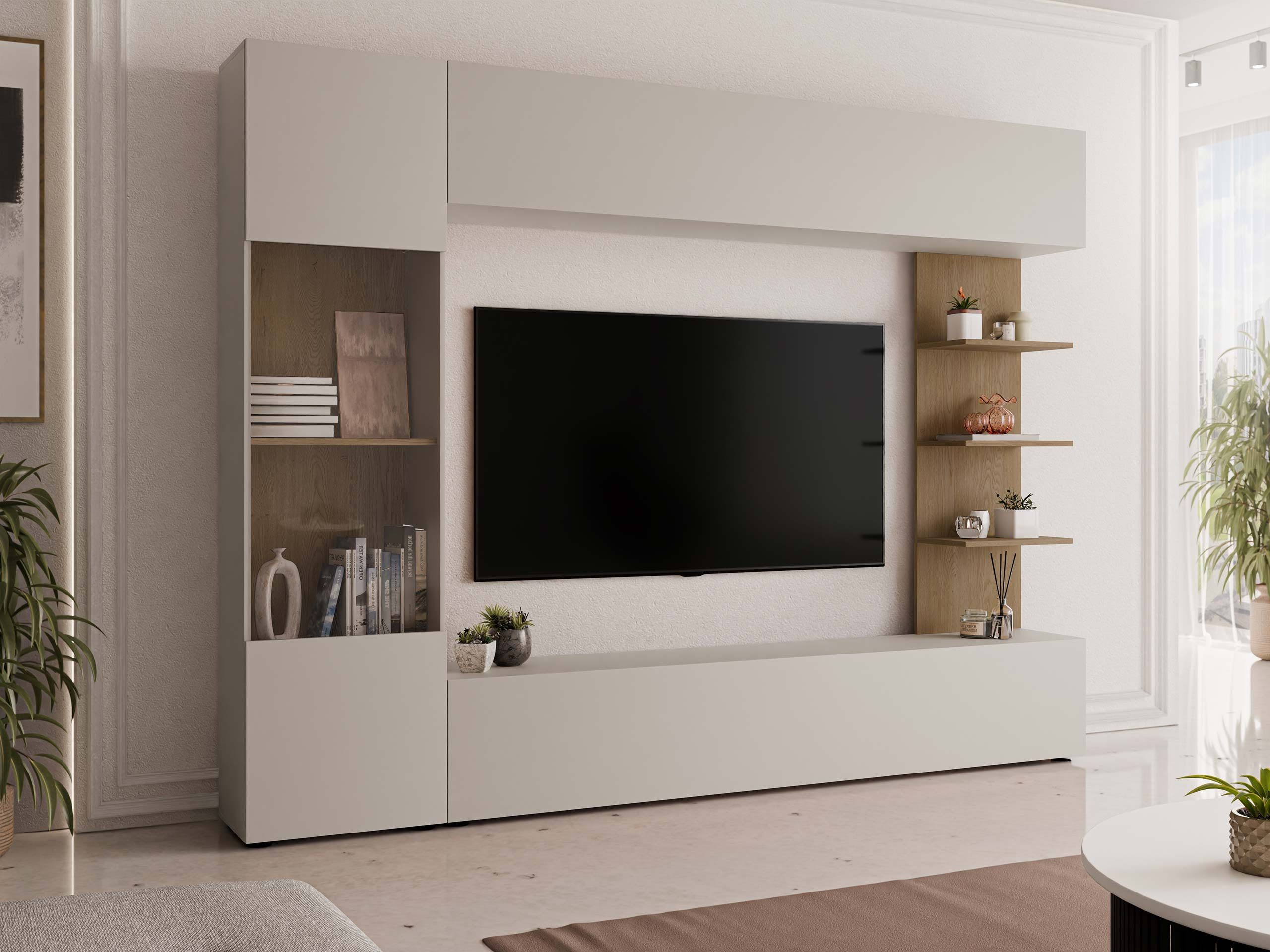 MIRJAN24 Wohnwand Lazando, (Komplett-Set, Hängeschrank, Vitrine, TV-Lowboard, Wandregal), Beleuchtung als Option